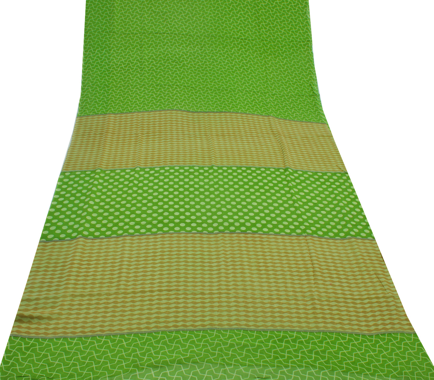 Sushila Vintage Green Saree 100% Pure Georgette Silk Printed Indian Craft Fabric