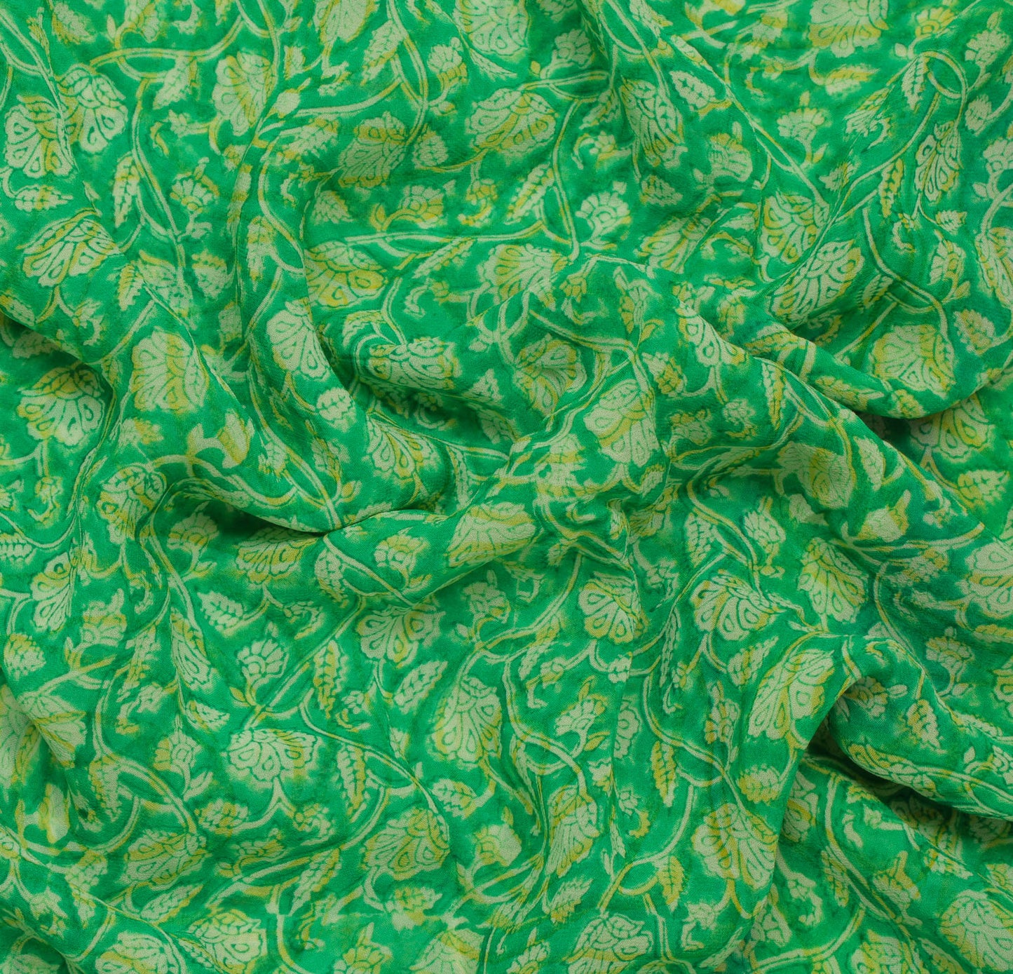 Sushila Vintage Green Saree 100% Pure Georgette Silk Printed Floral Craft Fabric