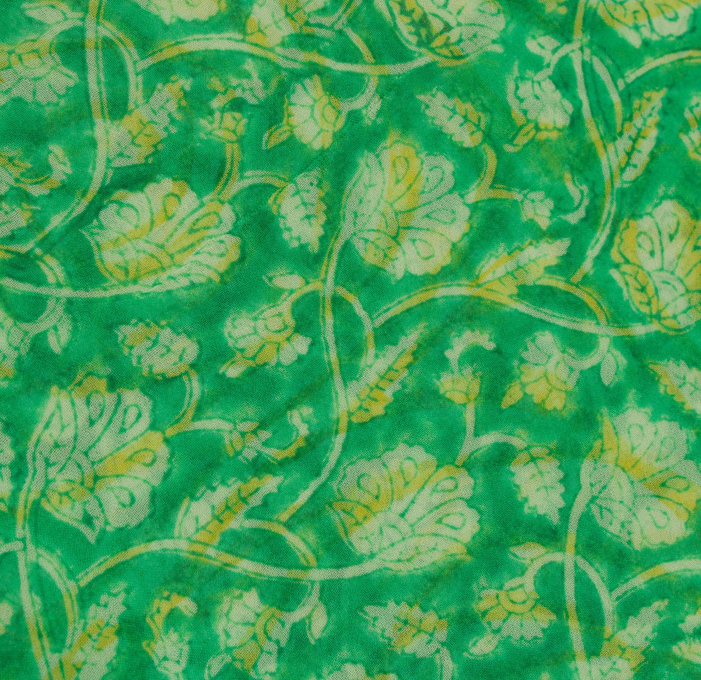 Sushila Vintage Green Saree 100% Pure Georgette Silk Printed Floral Craft Fabric