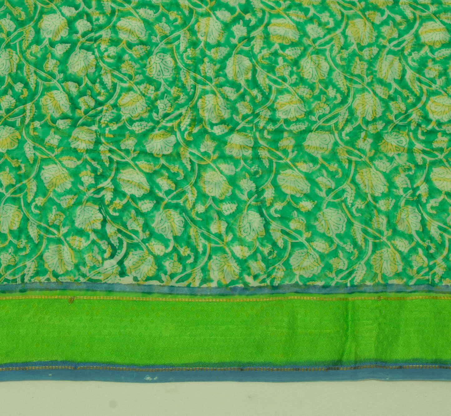 Sushila Vintage Green Saree 100% Pure Georgette Silk Printed Floral Craft Fabric