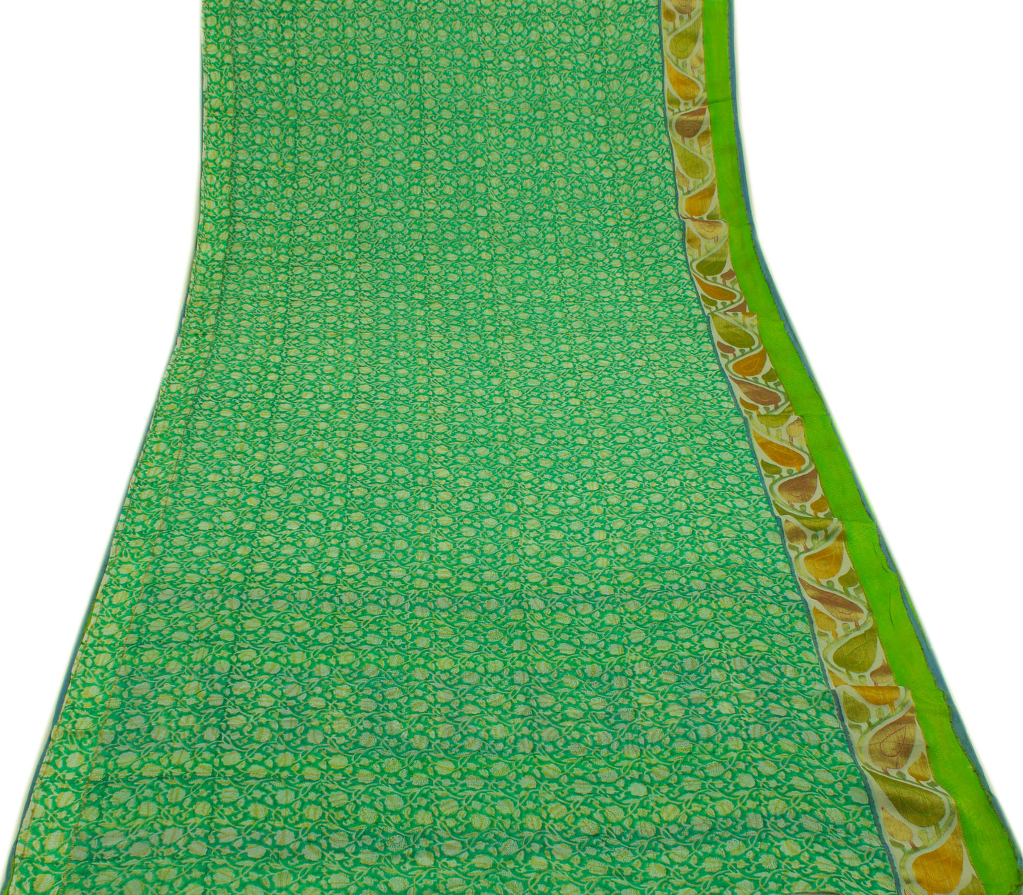 Sushila Vintage Green Saree 100% Pure Georgette Silk Printed Floral Craft Fabric