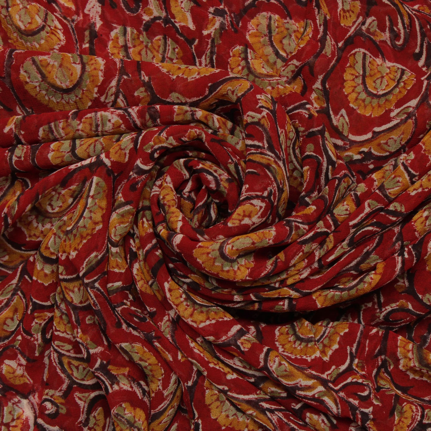 Sushila Vintage Red Saree 100% Pure Georgette Silk Printed Floral Craft Fabric