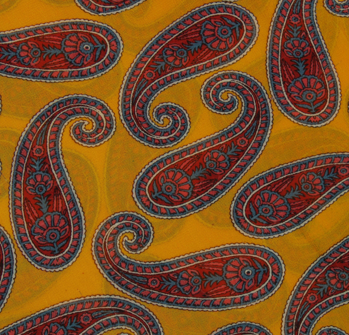 Sushila Vintage Mustard Sari Pure Georgette Silk Printed Paisley Craft Fabric