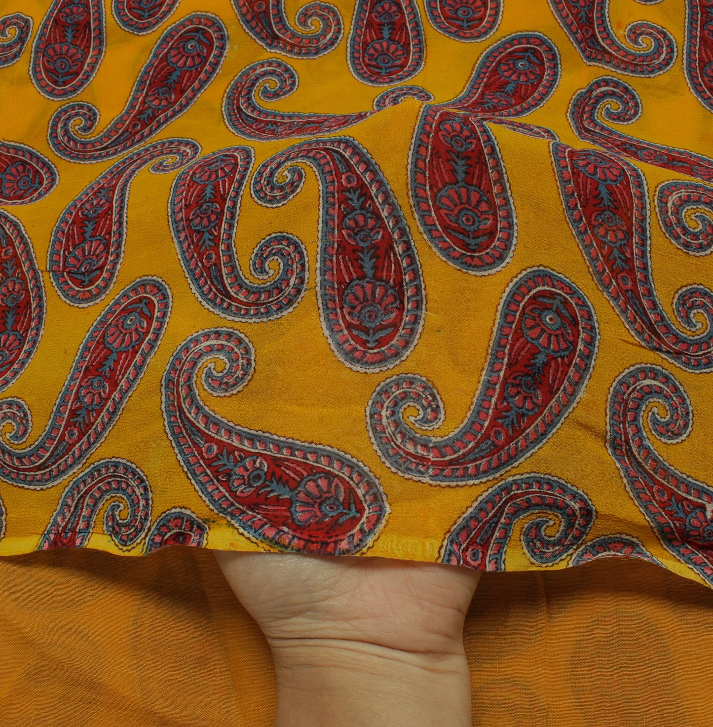 Sushila Vintage Mustard Sari Pure Georgette Silk Printed Paisley Craft Fabric