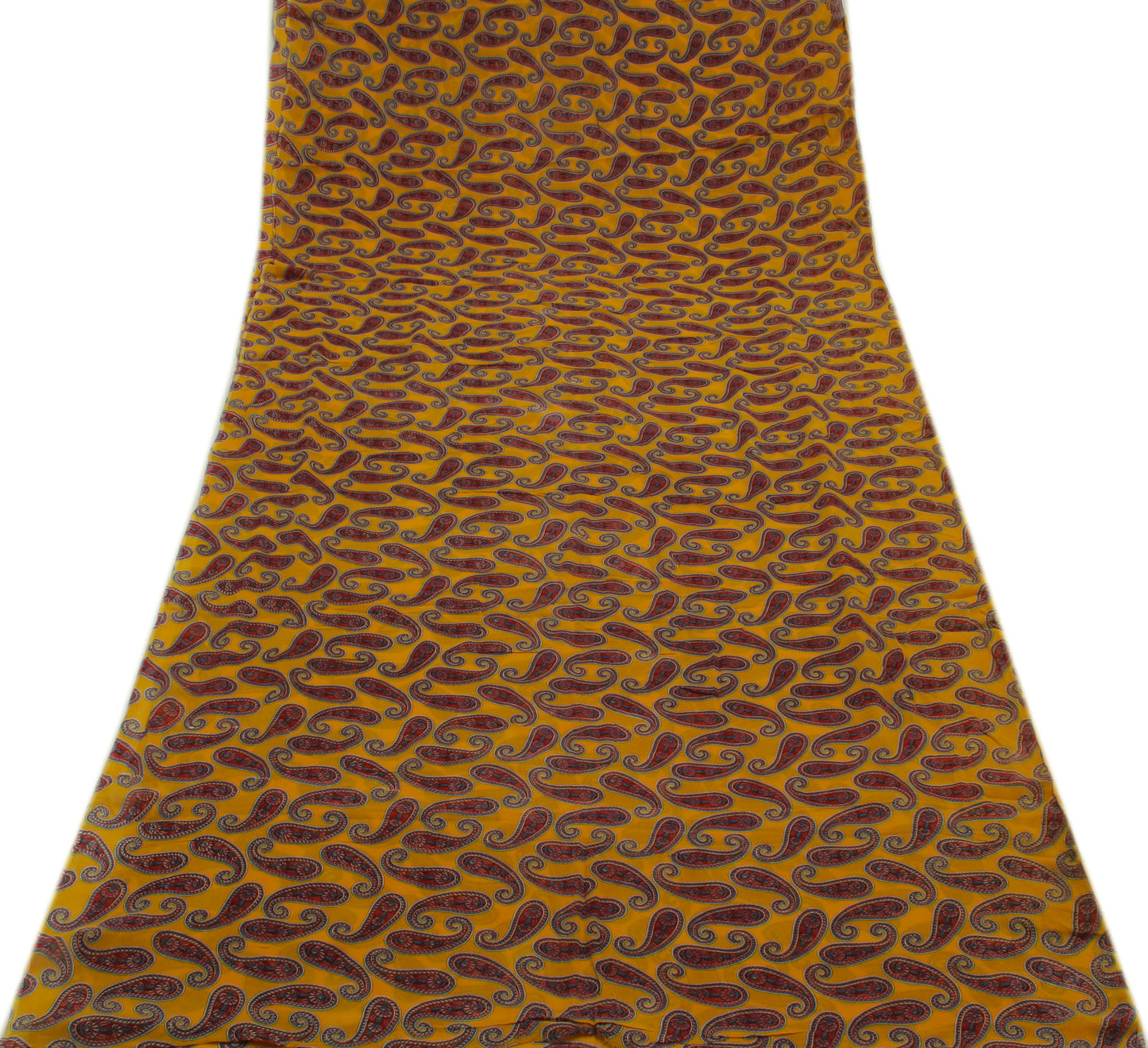 Sushila Vintage Mustard Sari Pure Georgette Silk Printed Paisley Craft Fabric