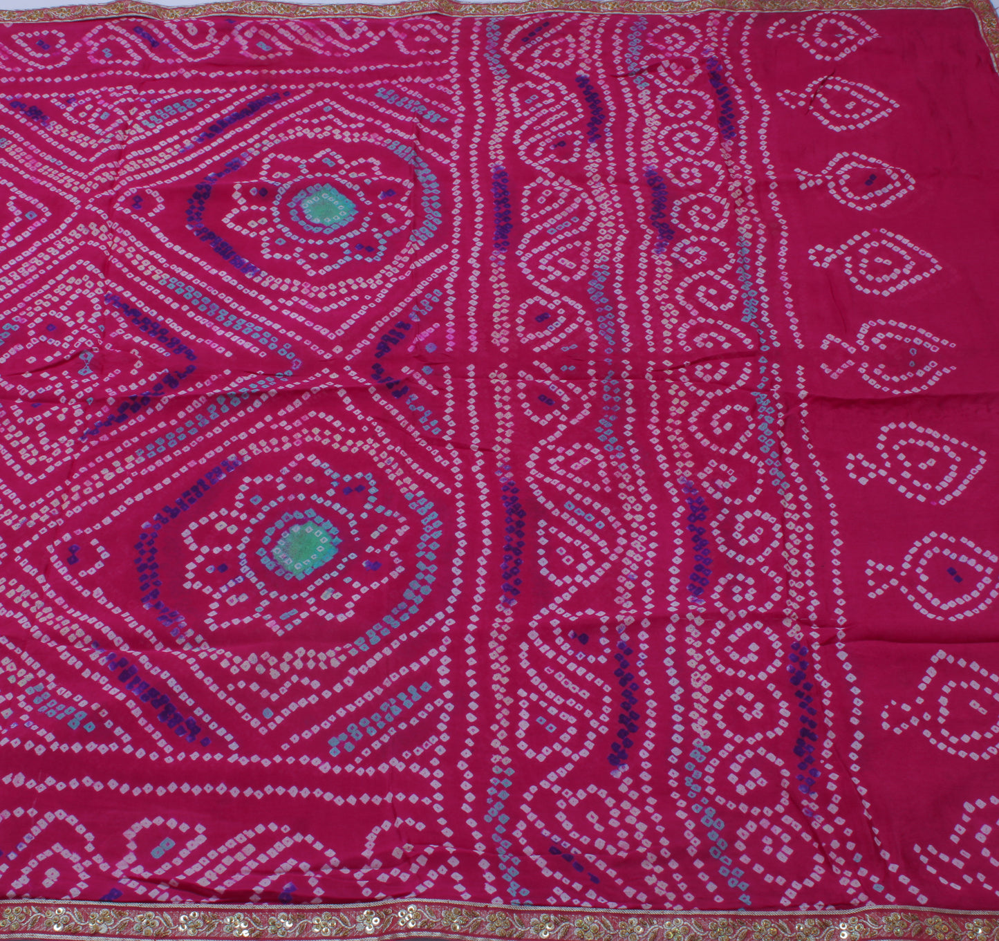 Sushila Vintage Magenta Sari Pure Georgette Silk Bandhani Printed Craft Fabric