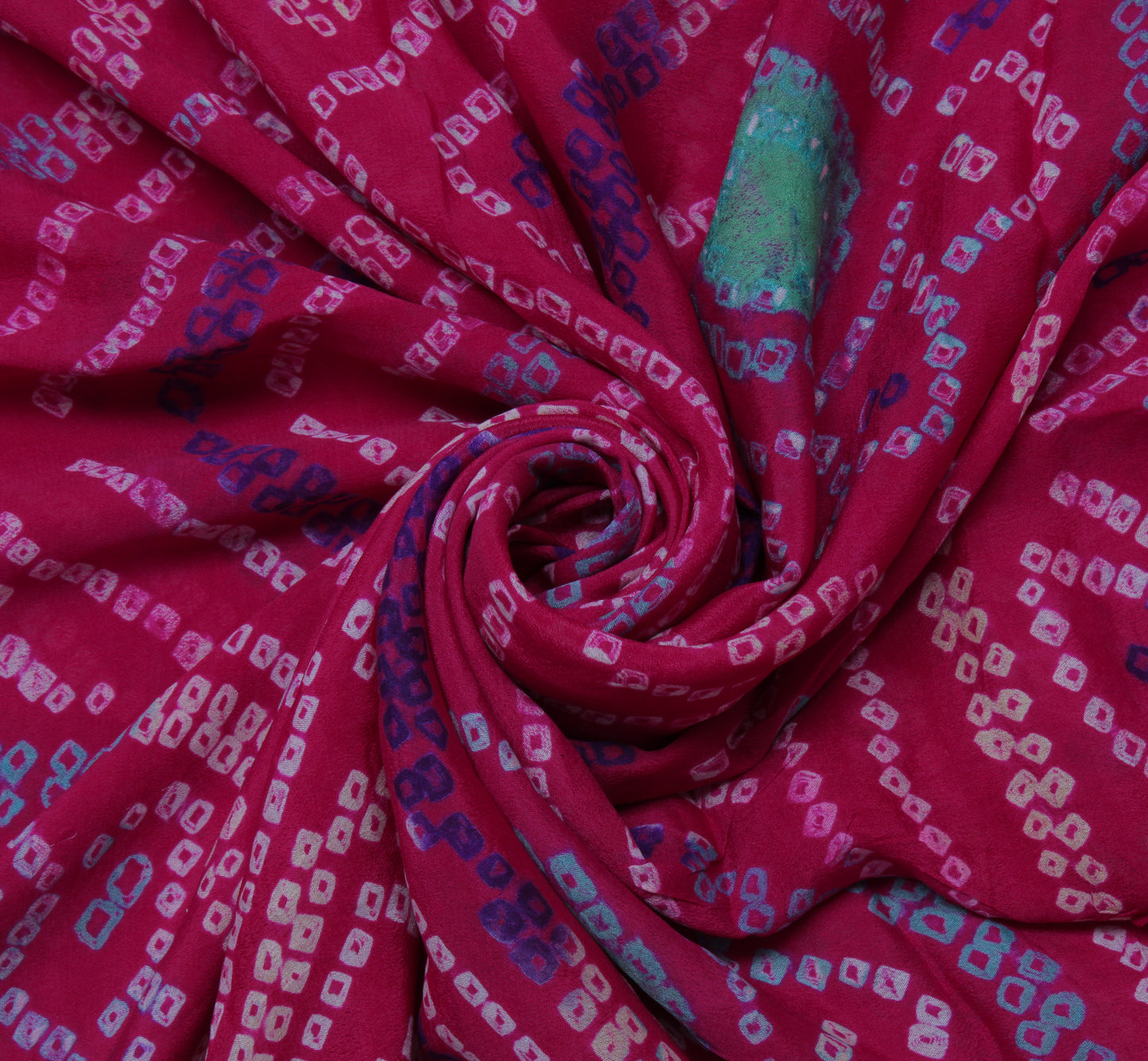 Sushila Vintage Magenta Sari Pure Georgette Silk Bandhani Printed Craft Fabric