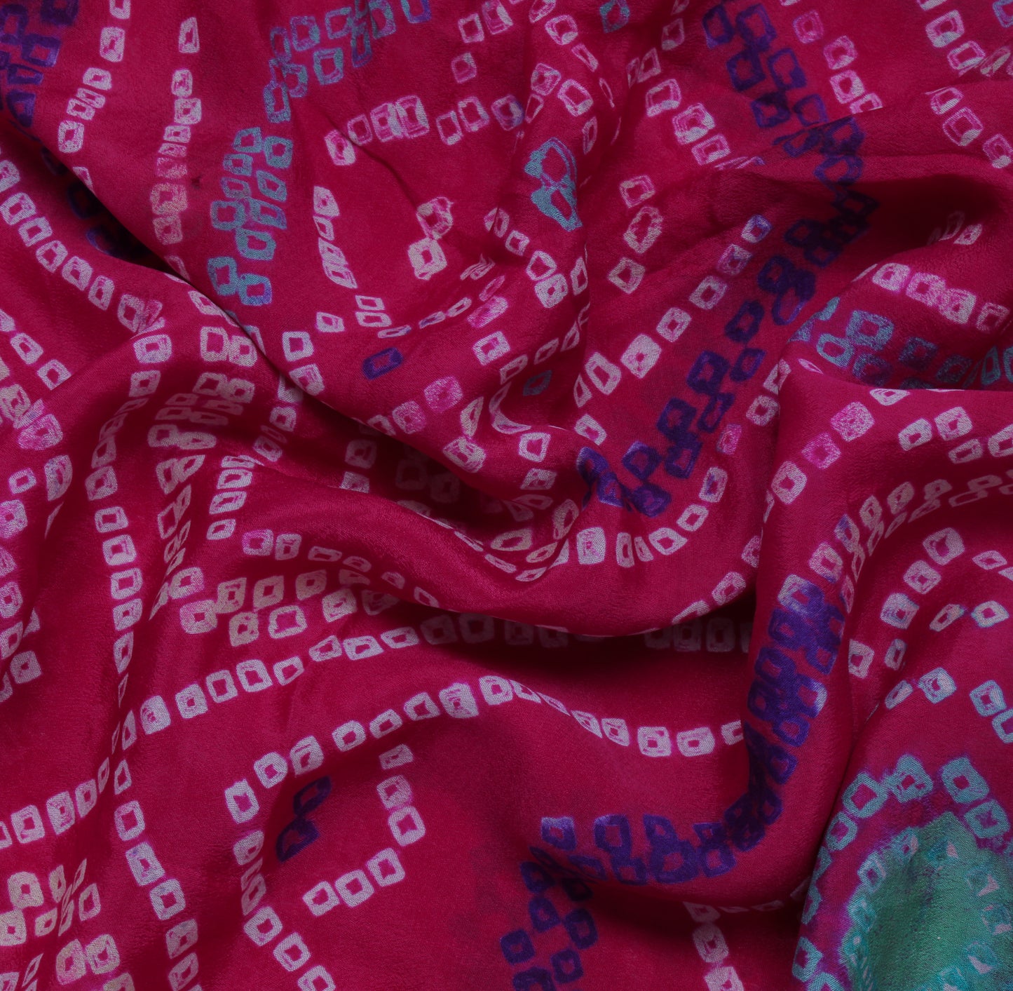 Sushila Vintage Magenta Sari Pure Georgette Silk Bandhani Printed Craft Fabric