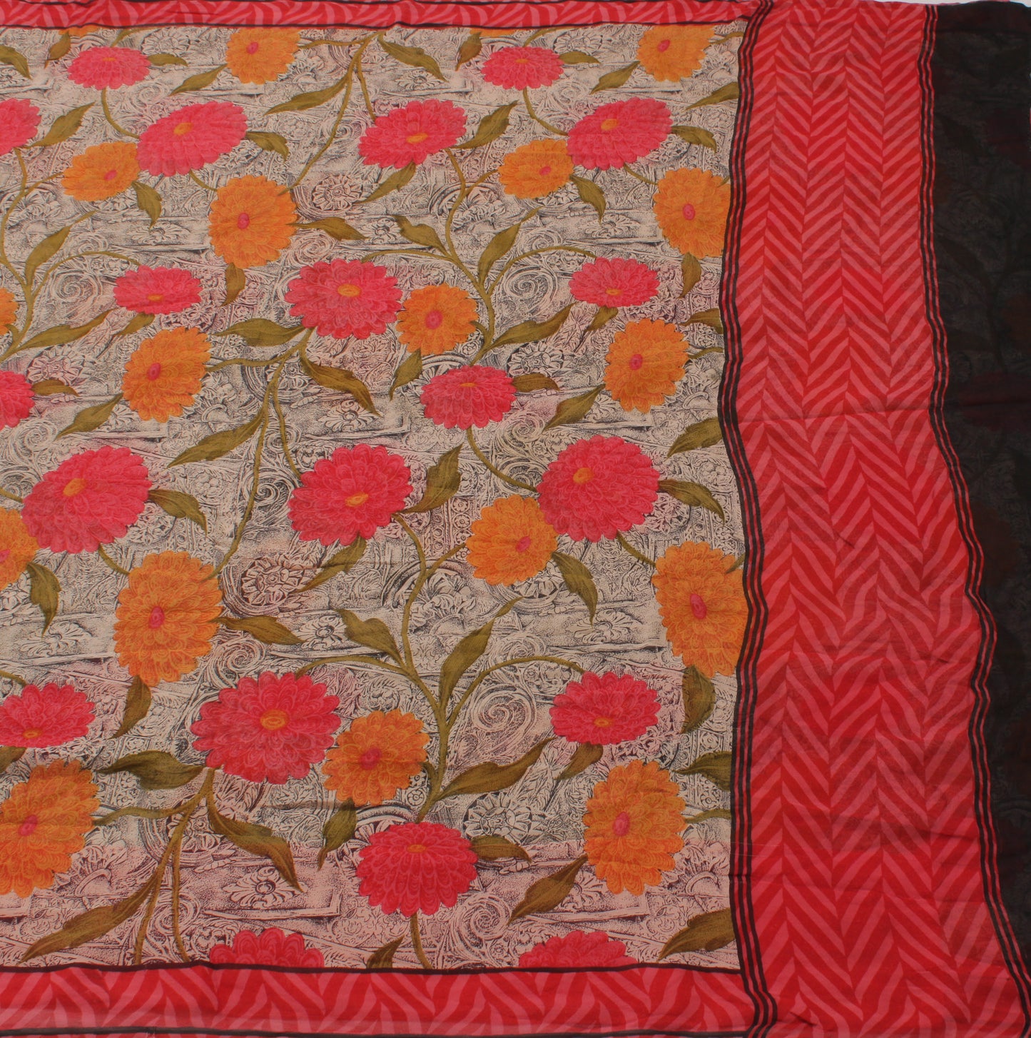 Sushila Vintage Indian Sari 100% Pure Georgette Silk Printed Floral Craft Fabric