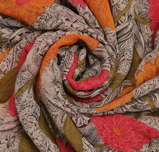 Sushila Vintage Indian Sari 100% Pure Georgette Silk Printed Floral Craft Fabric