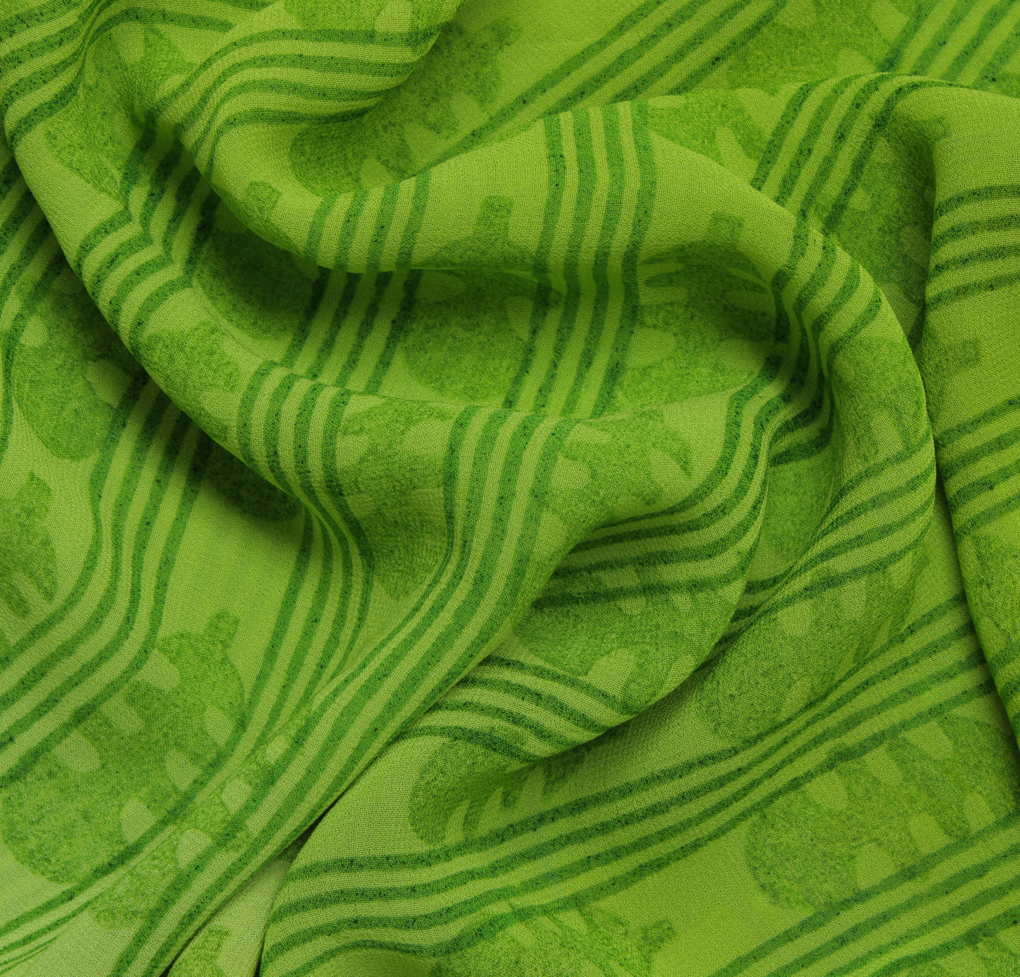 Sushila Vintage Green Saree 100% Pure Georgette Silk Printed Floral Craft Fabric