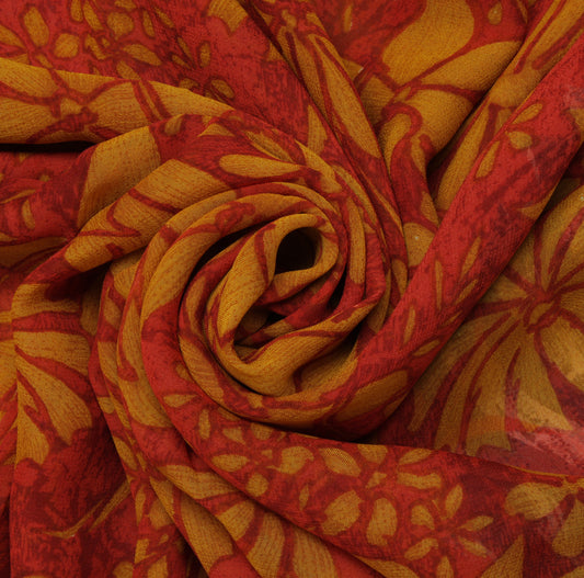 Sushila Vintage Orange Sari 100% Pure Georgette Silk Printed Floral Craft Fabric