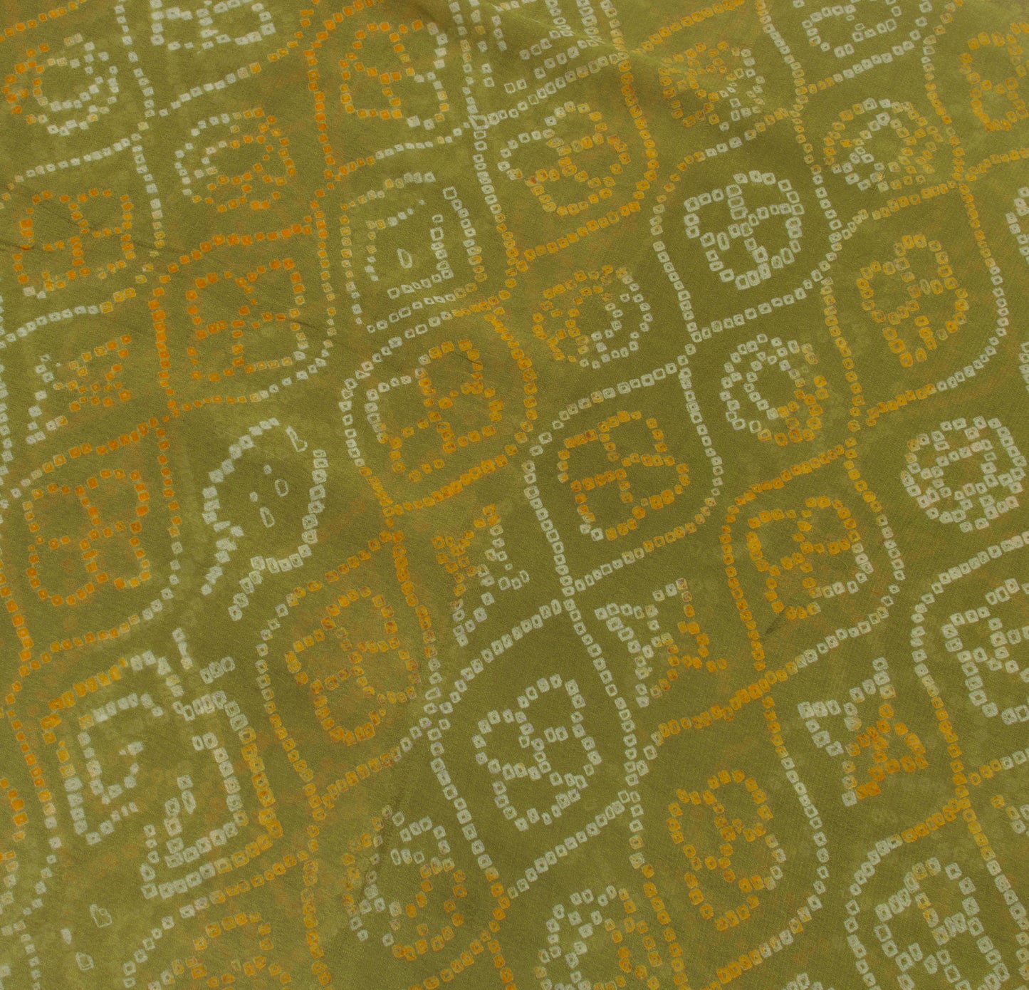 Sushila Vintage Green Sari Pure Georgette Silk Bandhani Printed Craft Fabric