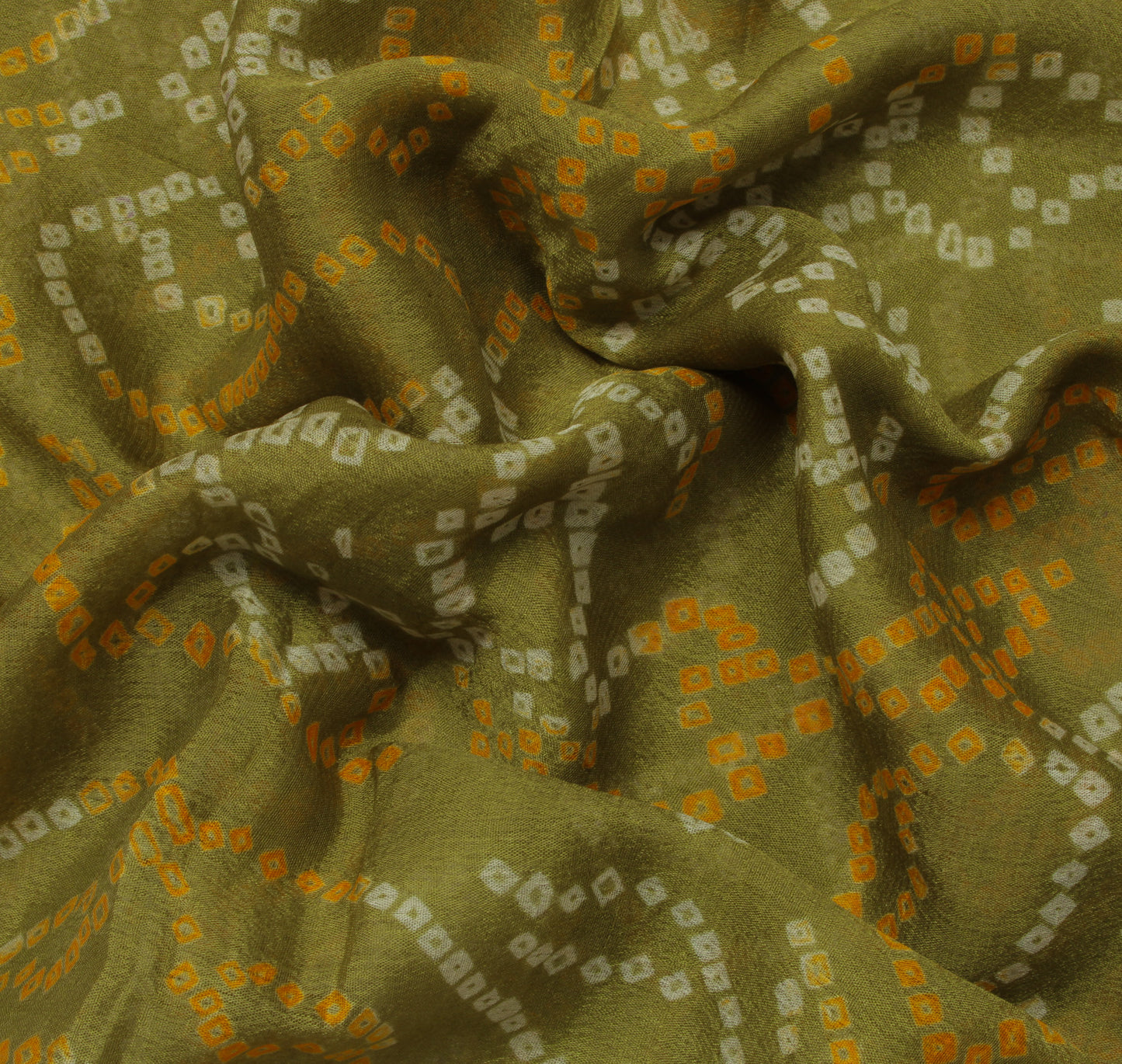 Sushila Vintage Green Sari Pure Georgette Silk Bandhani Printed Craft Fabric