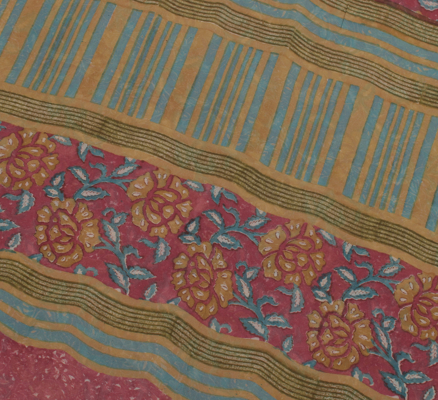 Sushila Vintage Indian Sari 100% Pure Georgette Silk Printed Floral Craft Fabric