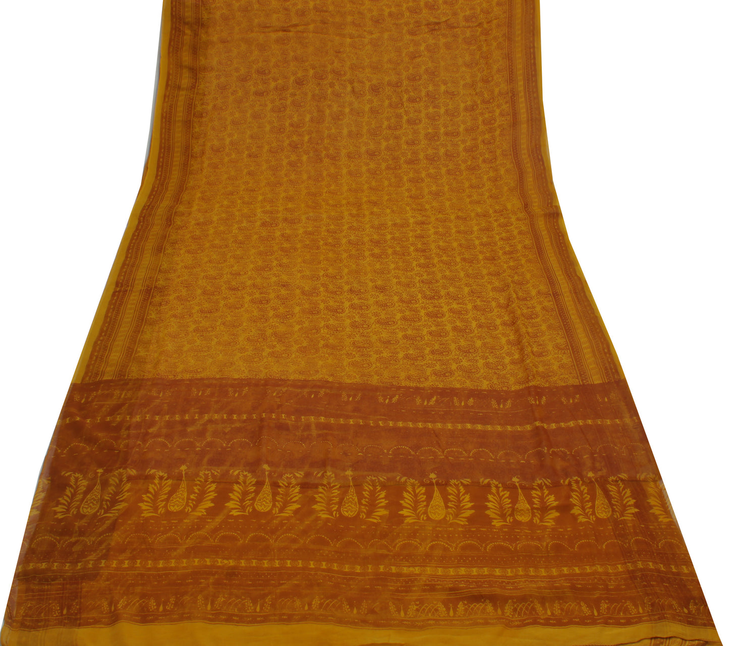 Sushila Vintage Mustard Saree Pure Georgette Silk Printed Paisley Craft Fabric