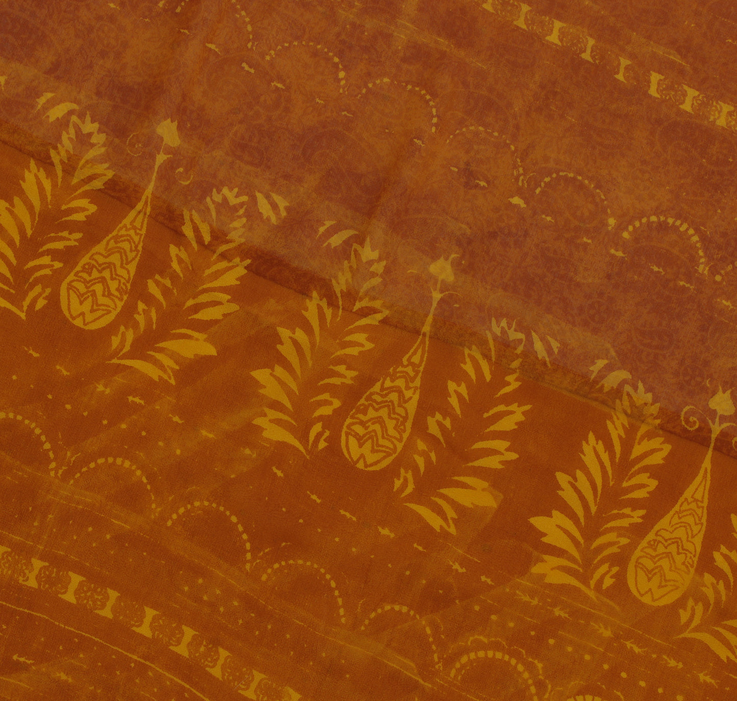 Sushila Vintage Mustard Saree Pure Georgette Silk Printed Paisley Craft Fabric