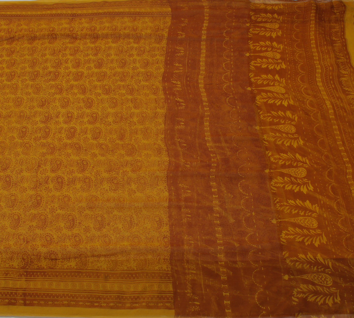 Sushila Vintage Mustard Saree Pure Georgette Silk Printed Paisley Craft Fabric