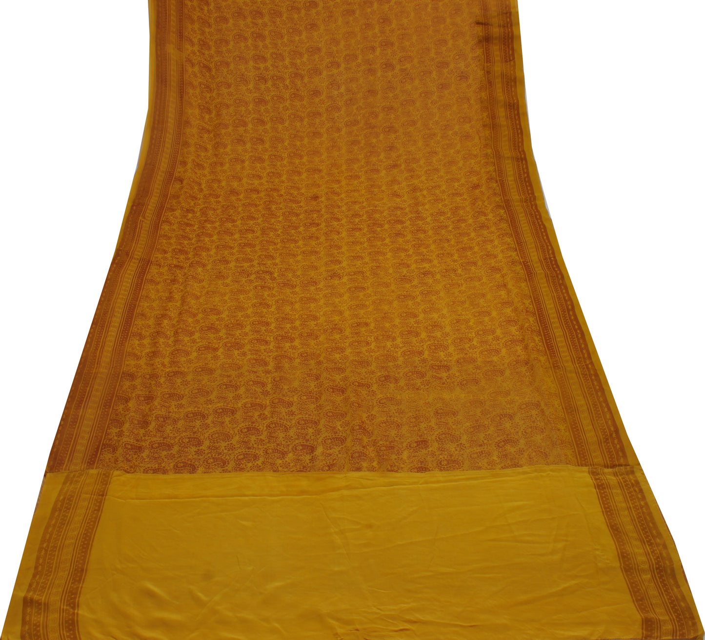 Sushila Vintage Mustard Saree Pure Georgette Silk Printed Paisley Craft Fabric