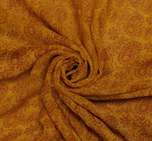 Sushila Vintage Mustard Saree Pure Georgette Silk Printed Paisley Craft Fabric