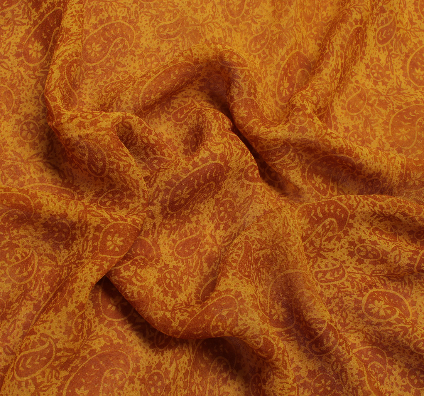 Sushila Vintage Mustard Saree Pure Georgette Silk Printed Paisley Craft Fabric