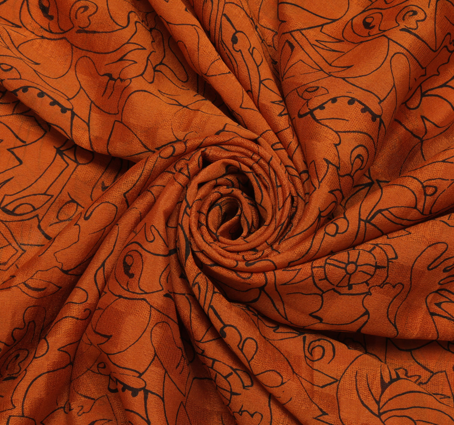 Sushila Vintage Rust Indian Saree 100% Pure Georgette Silk Printed Craft Fabric