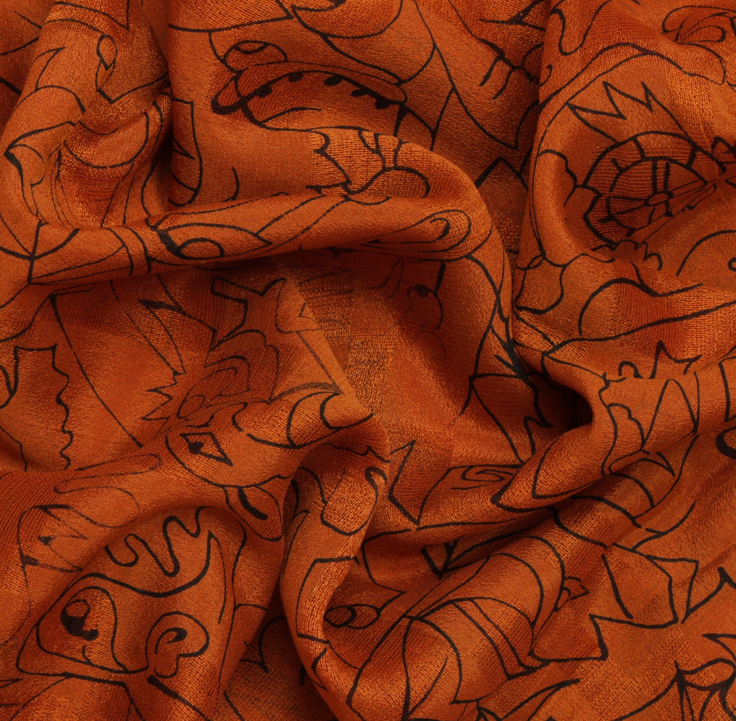 Sushila Vintage Rust Indian Saree 100% Pure Georgette Silk Printed Craft Fabric