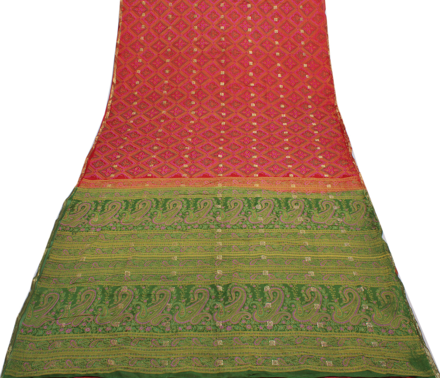 Sushila Vintage Red Saree 100% Pure Georgette Silk Bandhani Printed Craft Fabric