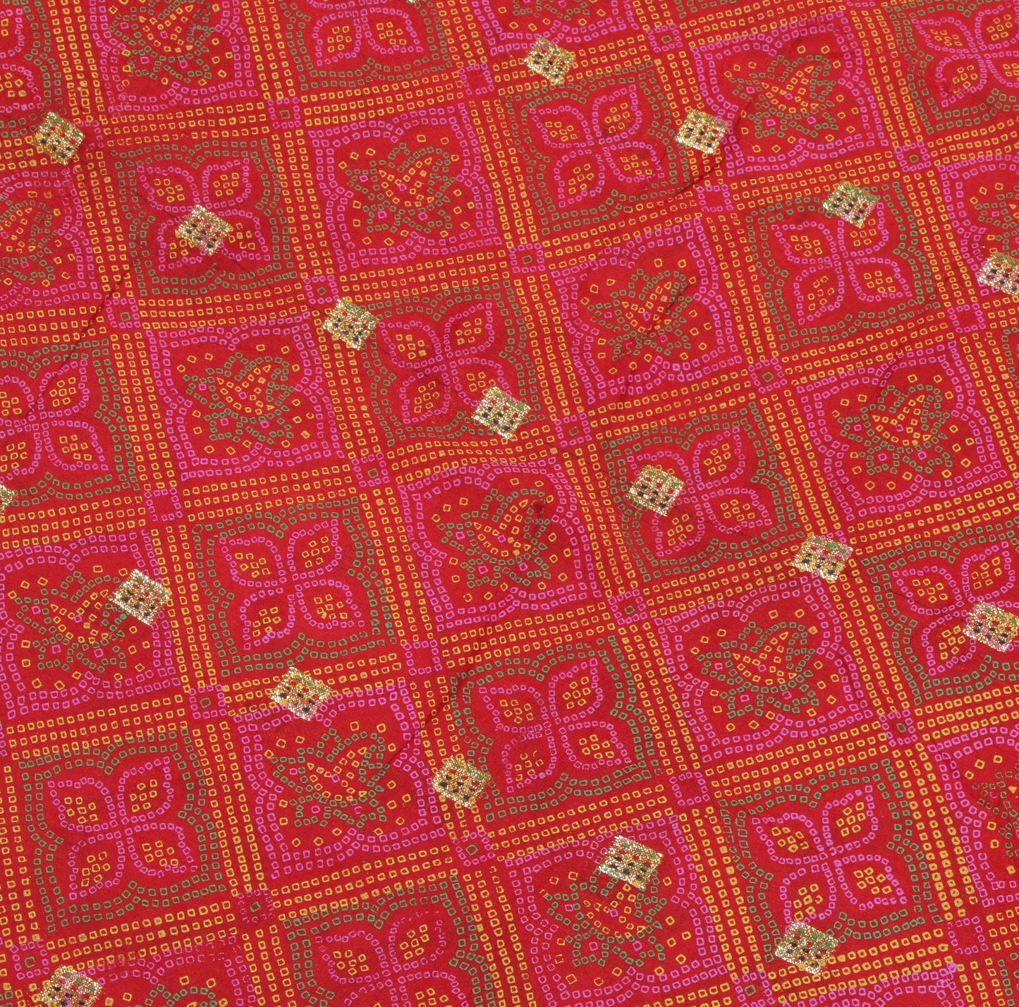 Sushila Vintage Red Saree 100% Pure Georgette Silk Bandhani Printed Craft Fabric