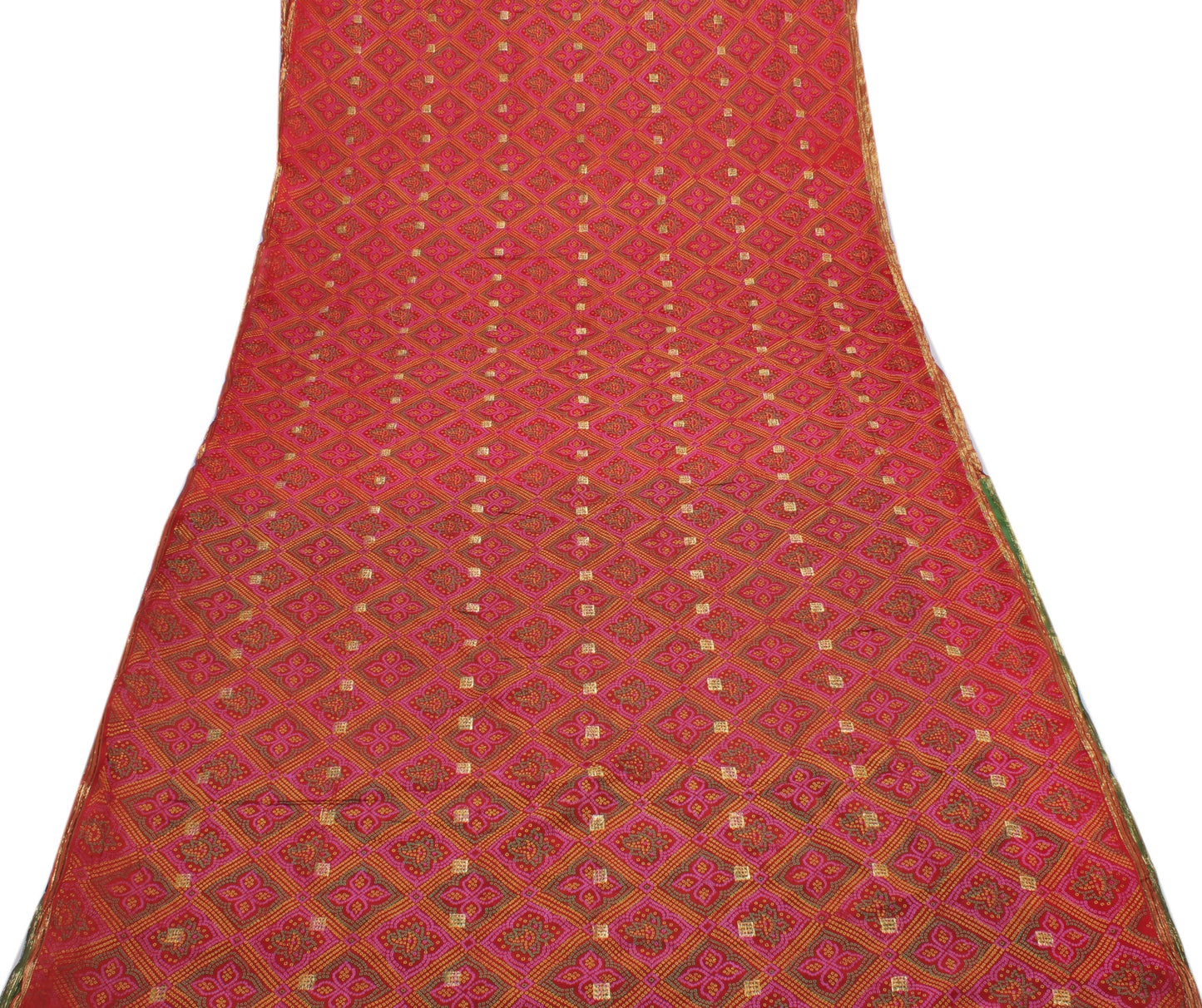 Sushila Vintage Red Saree 100% Pure Georgette Silk Bandhani Printed Craft Fabric