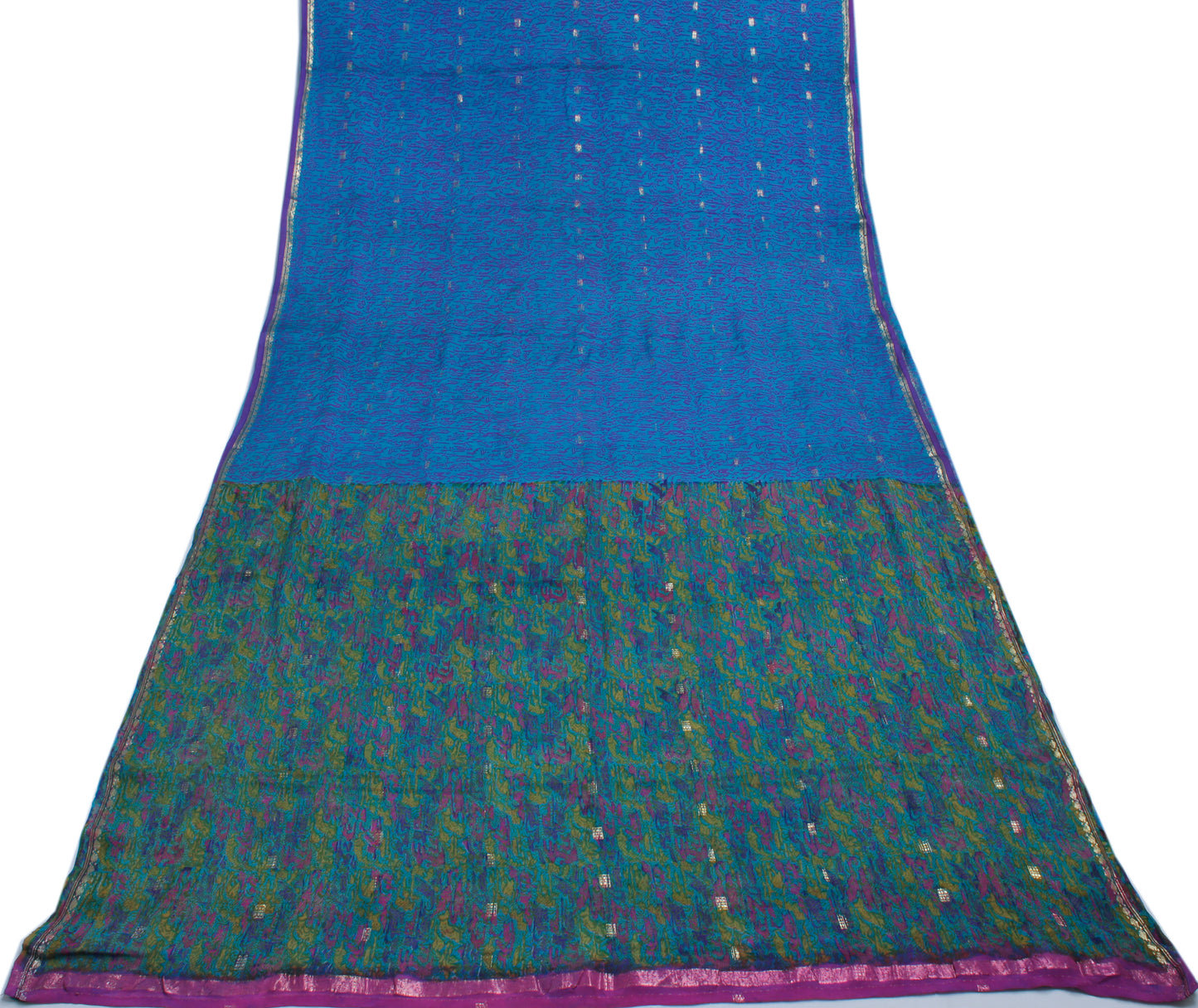 Sushila Vintage Blue Saree 100% Pure Georgette Silk Printed & Woven Craft Fabric