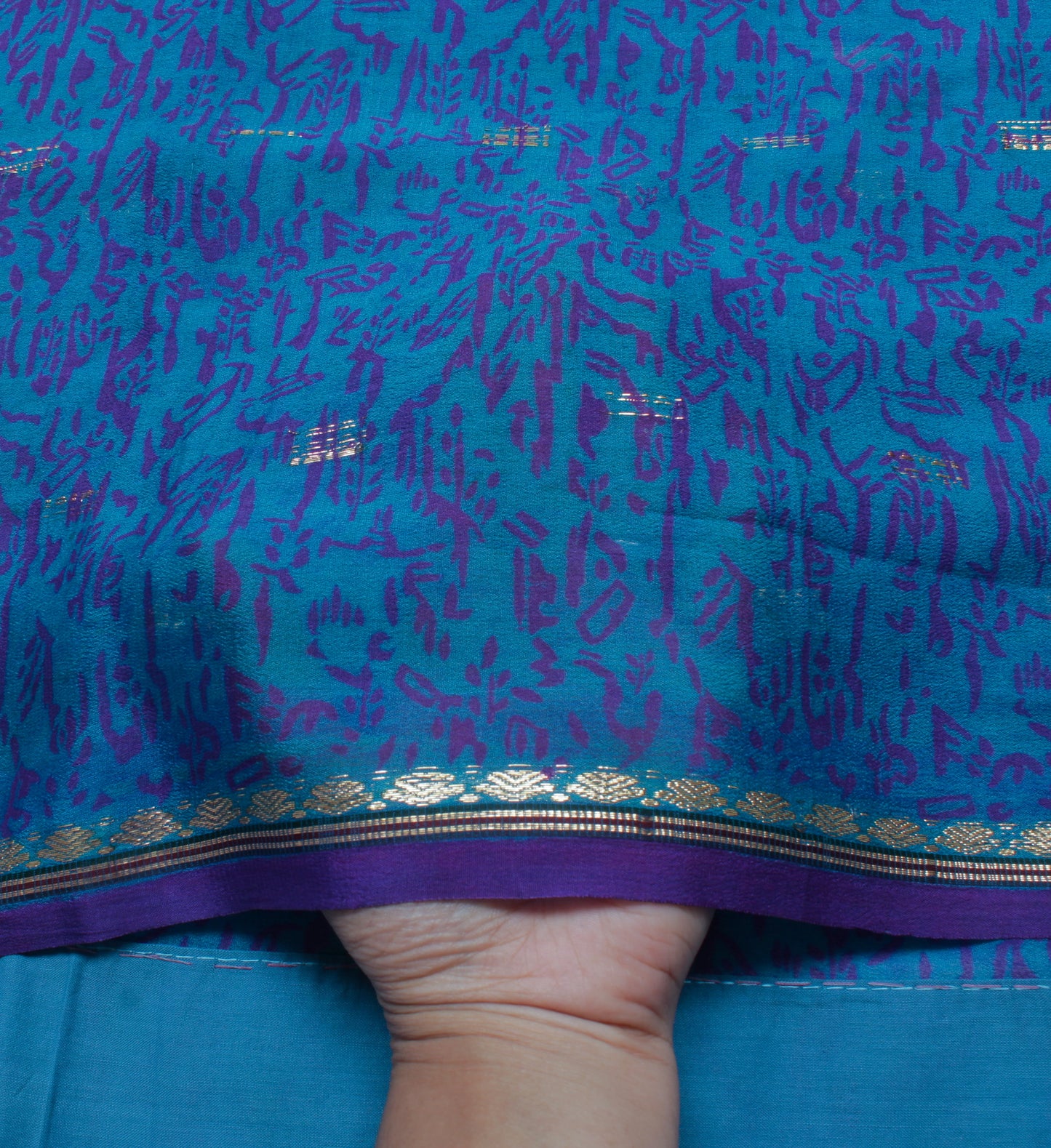 Sushila Vintage Blue Saree 100% Pure Georgette Silk Printed & Woven Craft Fabric