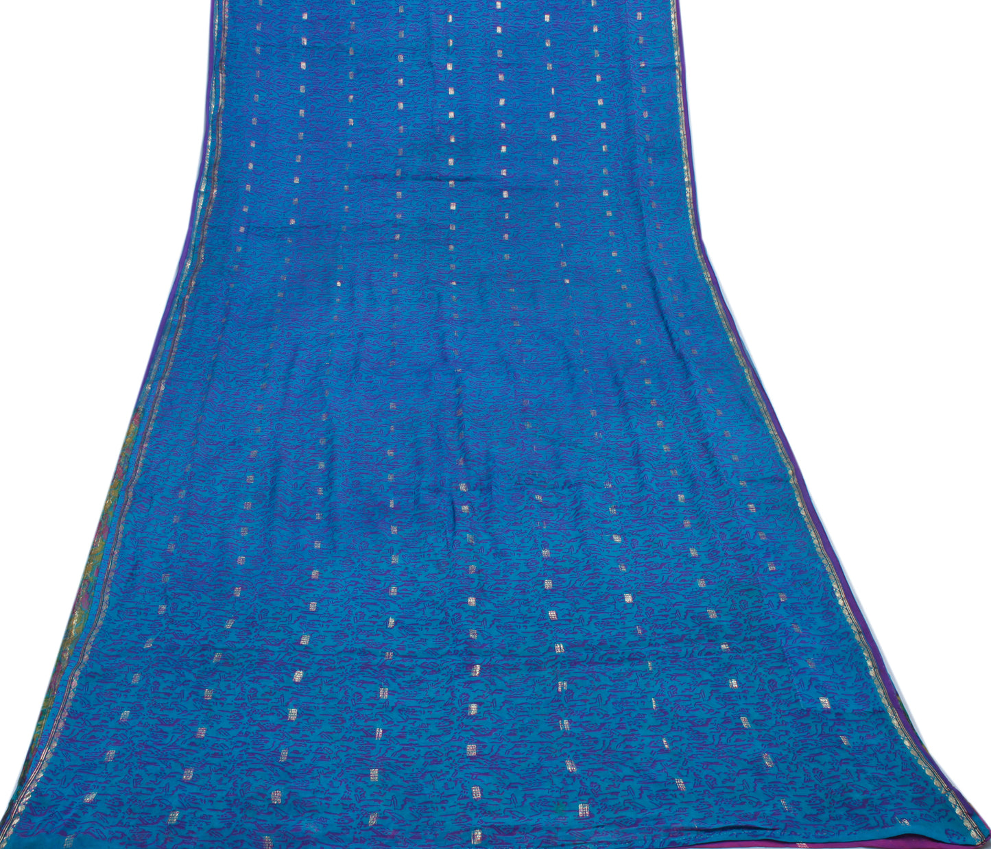 Sushila Vintage Blue Saree 100% Pure Georgette Silk Printed & Woven Craft Fabric