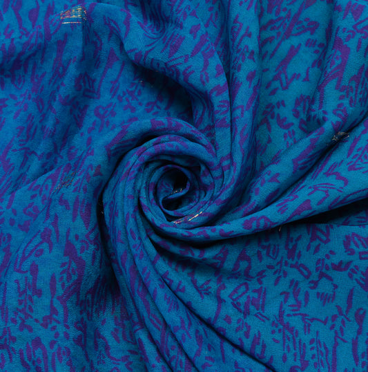 Sushila Vintage Blue Saree 100% Pure Georgette Silk Printed & Woven Craft Fabric