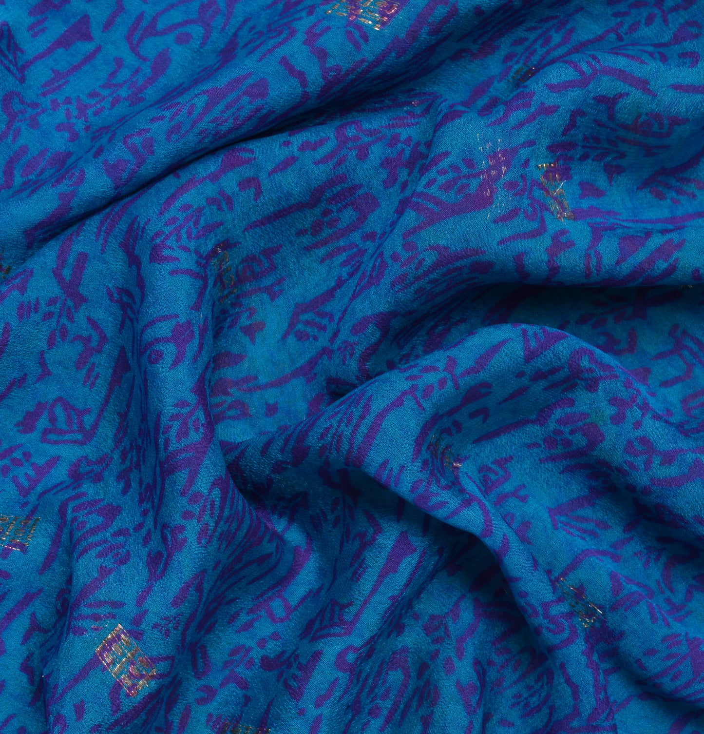 Sushila Vintage Blue Saree 100% Pure Georgette Silk Printed & Woven Craft Fabric