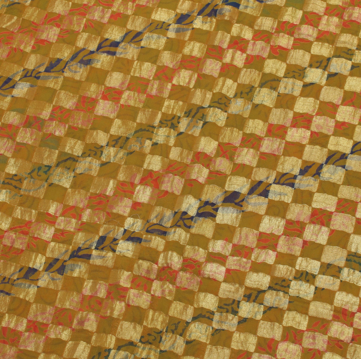 Sushila Vintage Mustard Sari100% Pure Georgette Silk Printed Woven Craft Fabric