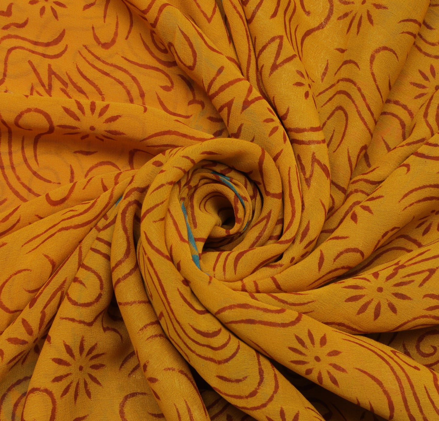 Sushila Vintage Mustard Sari100% Pure Georgette Silk Printed Woven Craft Fabric