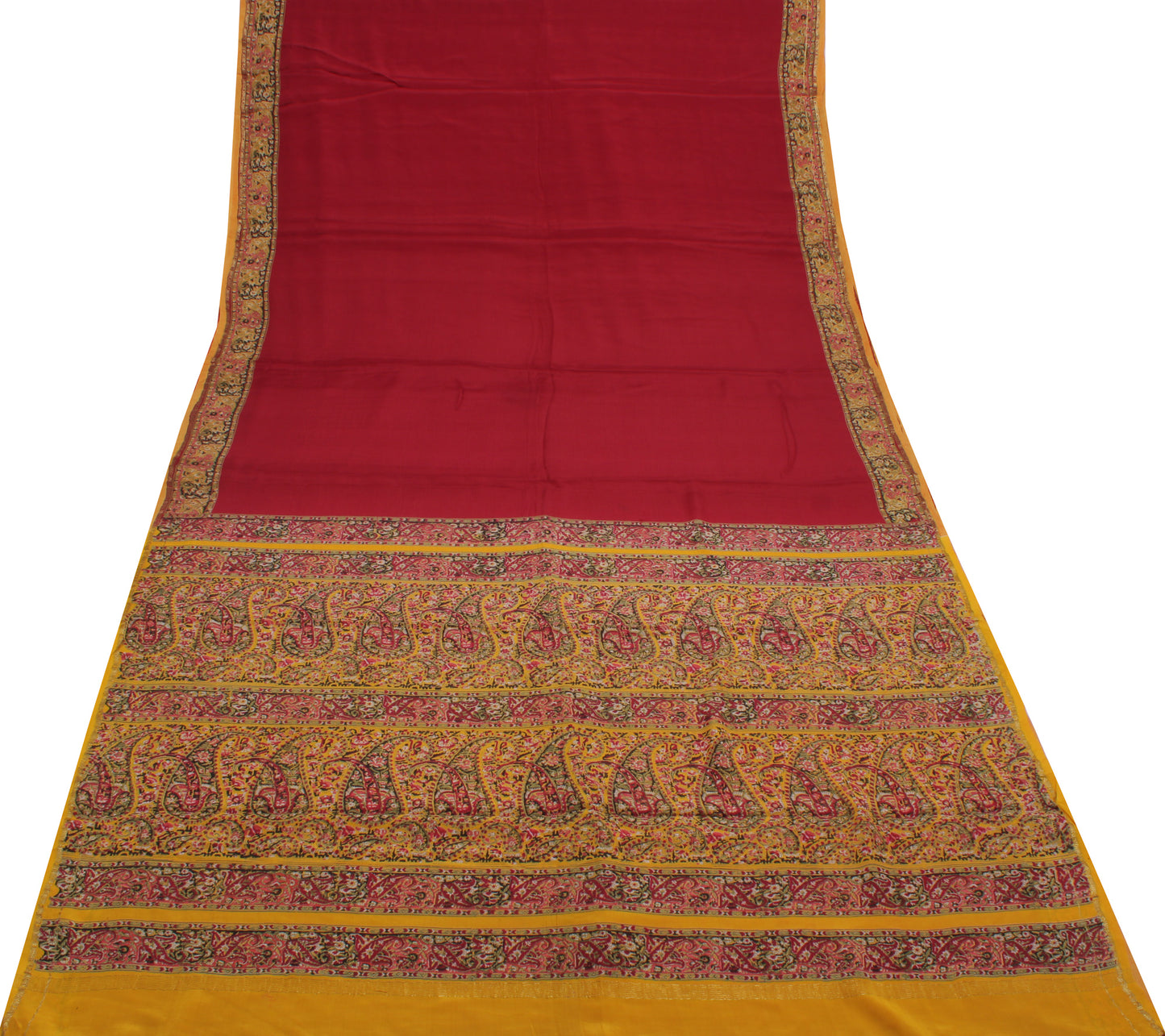 Sushila Vintage Maroon Saree 100% Pure Georgette Silk Printed Craft Sari Fabric