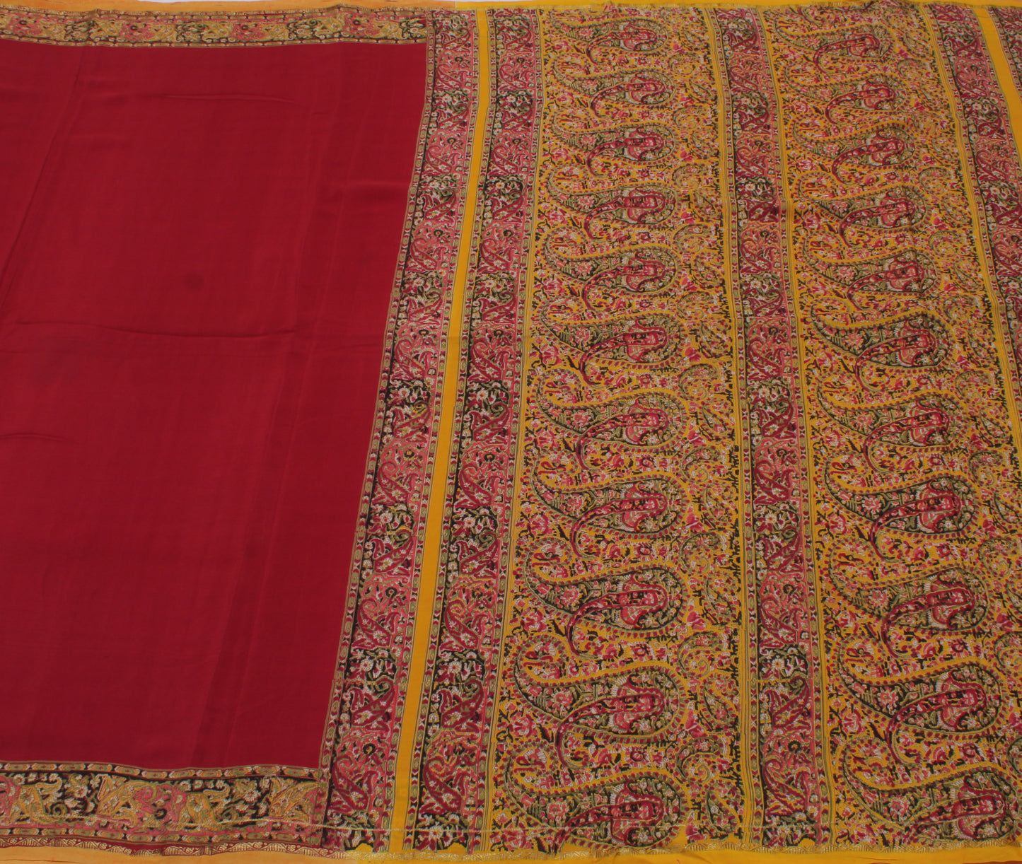 Sushila Vintage Maroon Saree 100% Pure Georgette Silk Printed Craft Sari Fabric