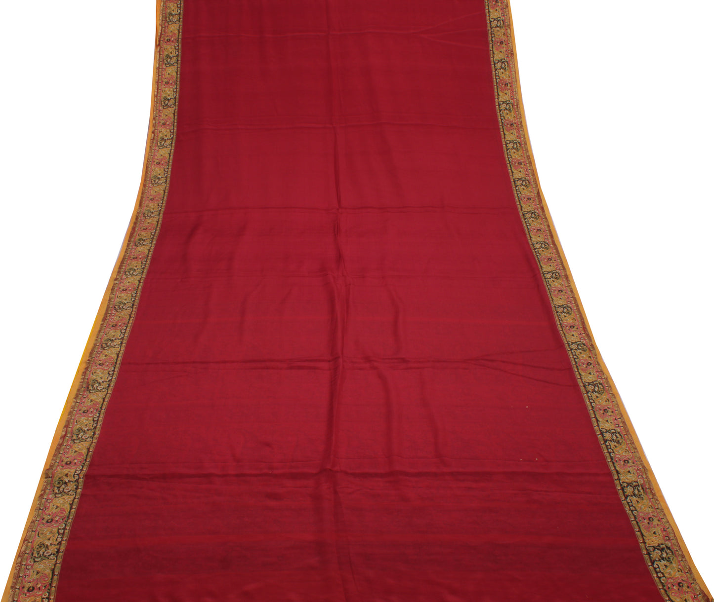 Sushila Vintage Maroon Saree 100% Pure Georgette Silk Printed Craft Sari Fabric