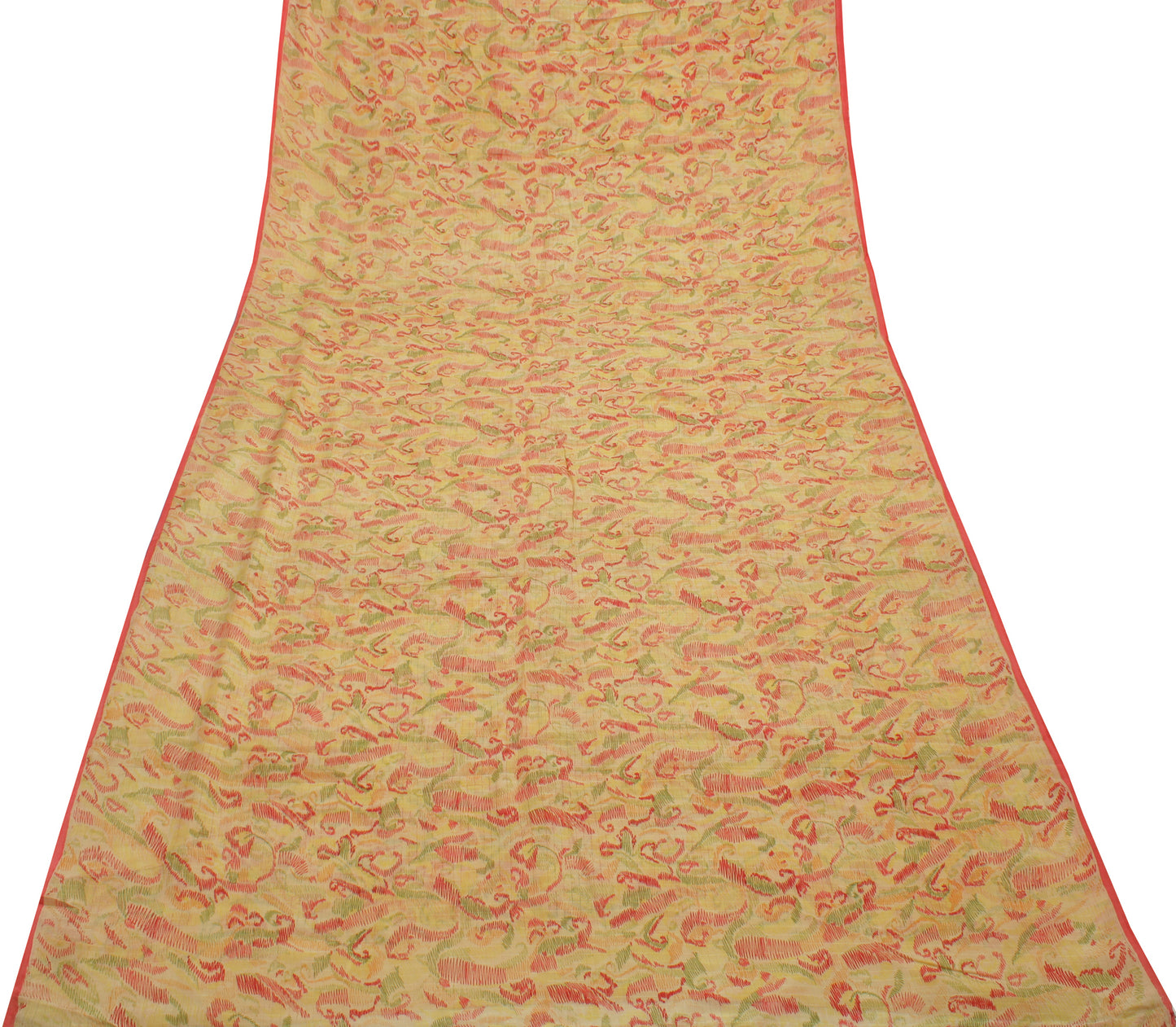 Sushila Vintage Cream Saree 100% Pure Georgette Silk Printed Floral Craft Fabric