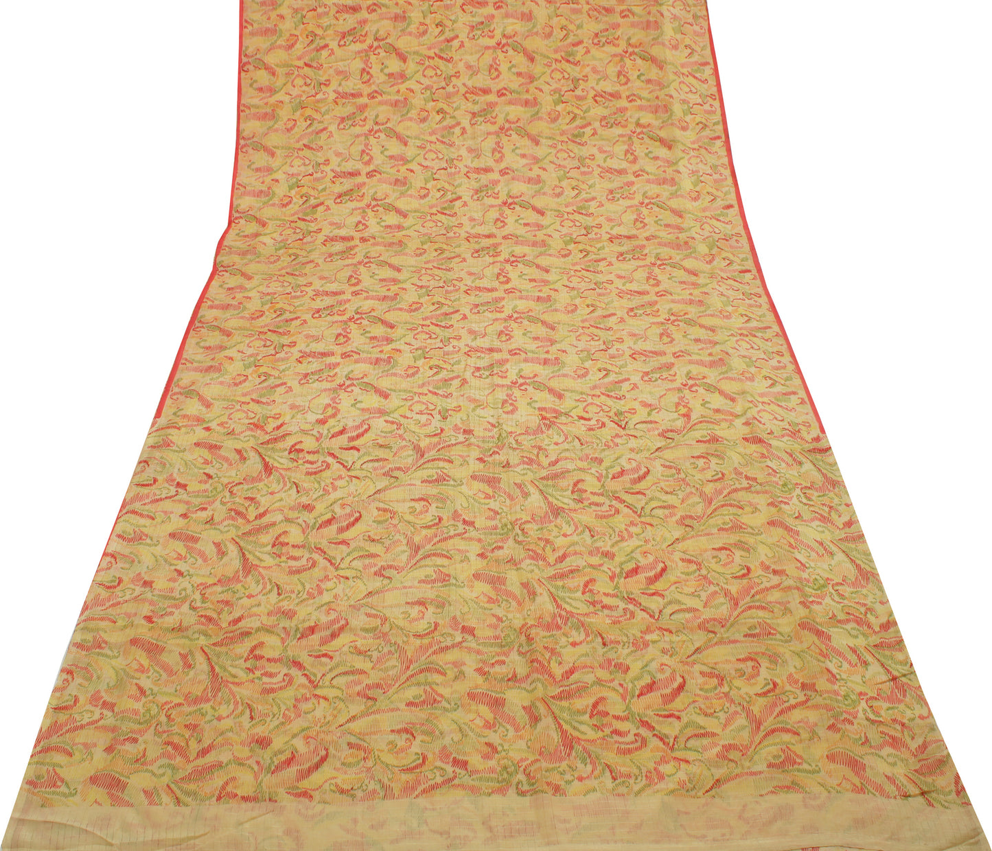 Sushila Vintage Cream Saree 100% Pure Georgette Silk Printed Floral Craft Fabric