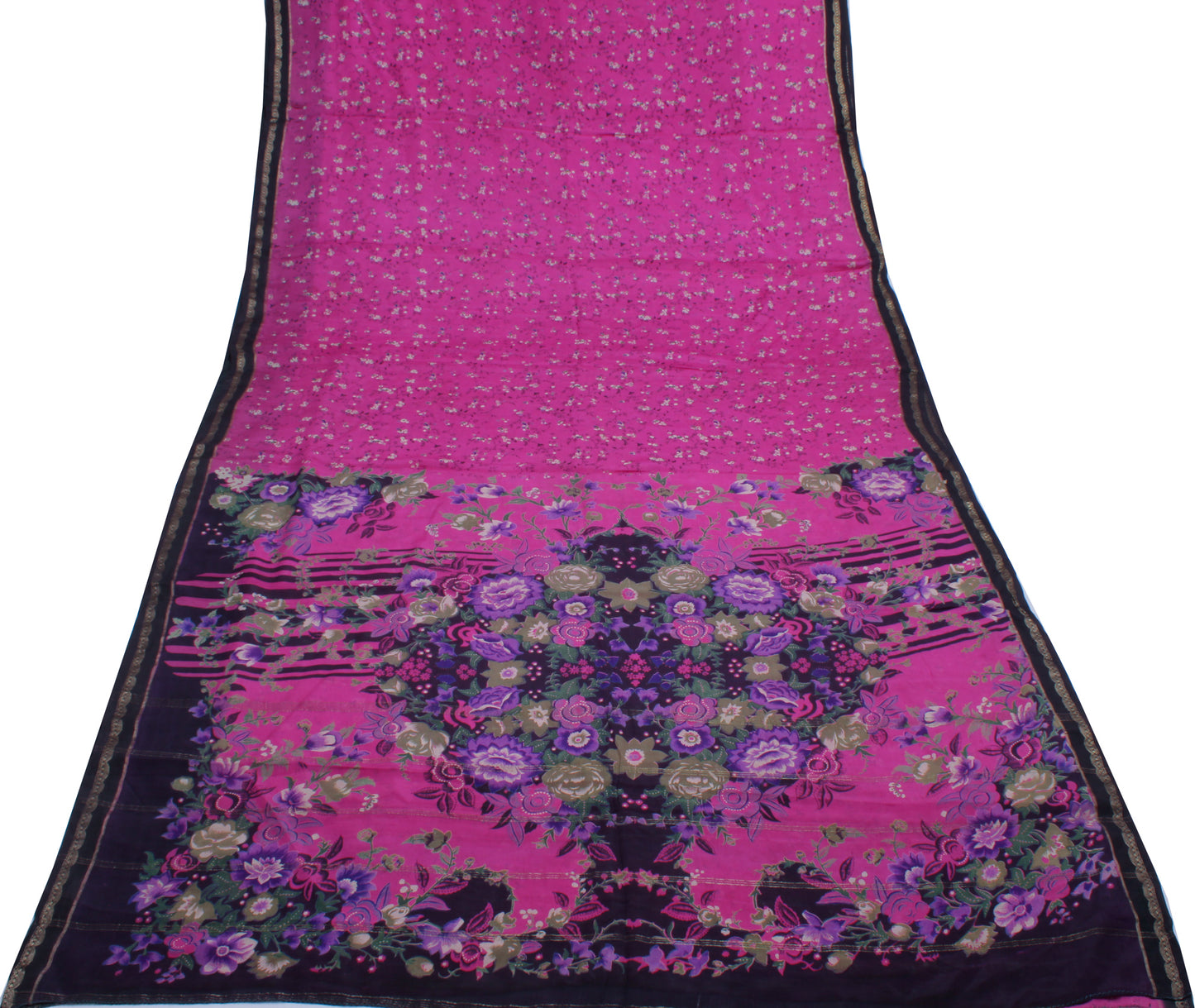 Sushila Vintage Pink Saree 100% Pure Georgette Silk Printed Floral Craft Fabric