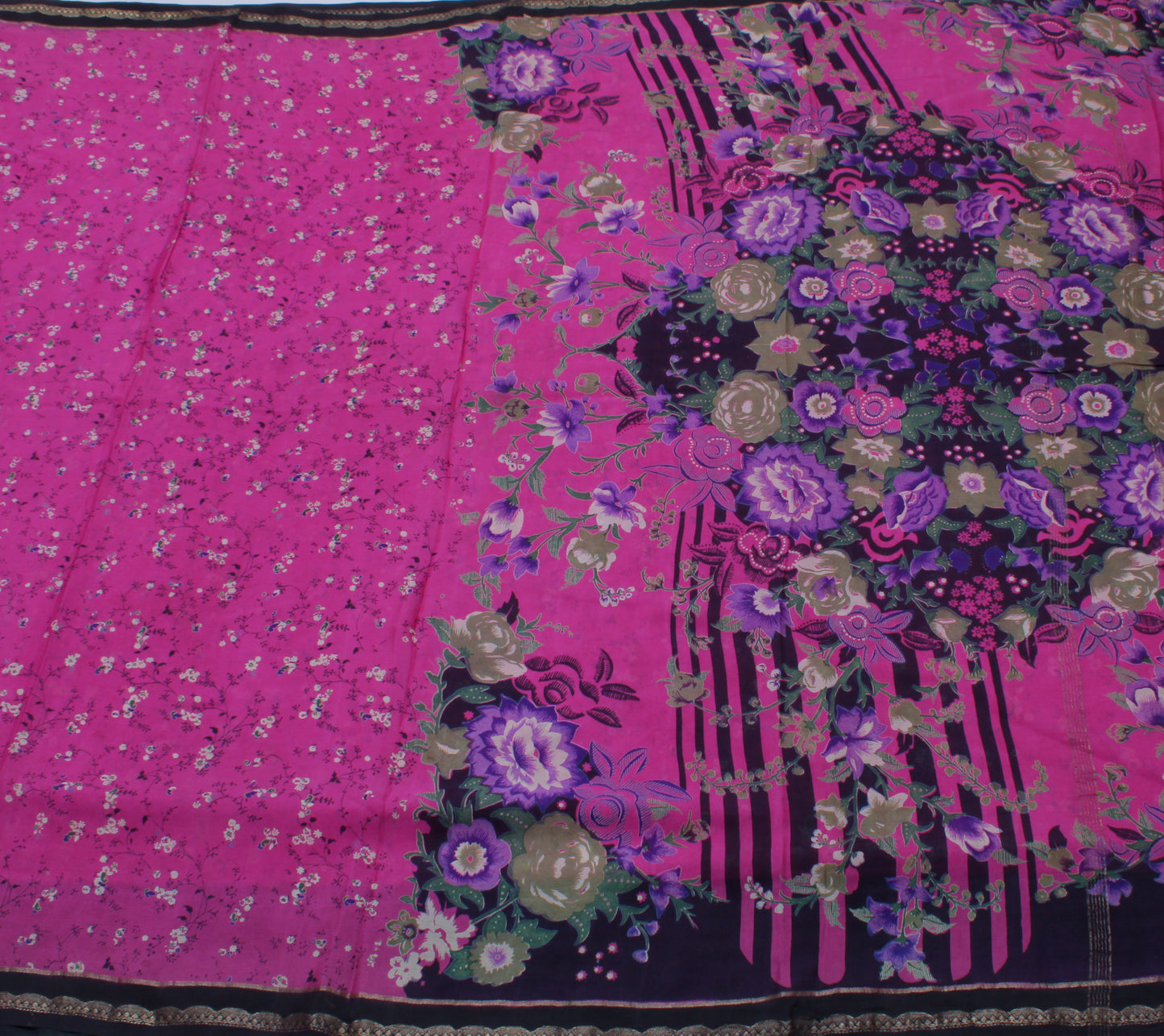 Sushila Vintage Pink Saree 100% Pure Georgette Silk Printed Floral Craft Fabric