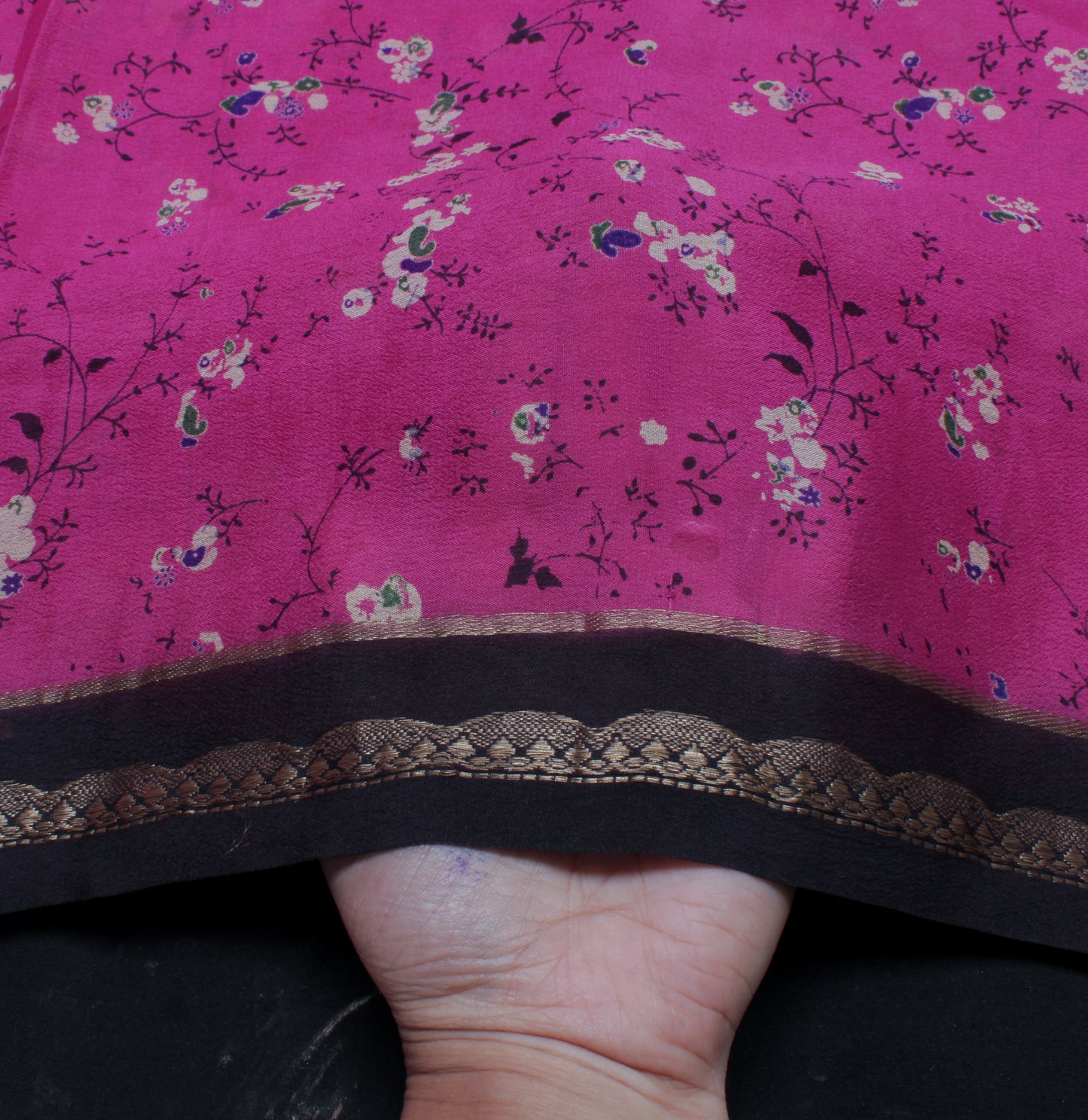 Sushila Vintage Pink Saree 100% Pure Georgette Silk Printed Floral Craft Fabric