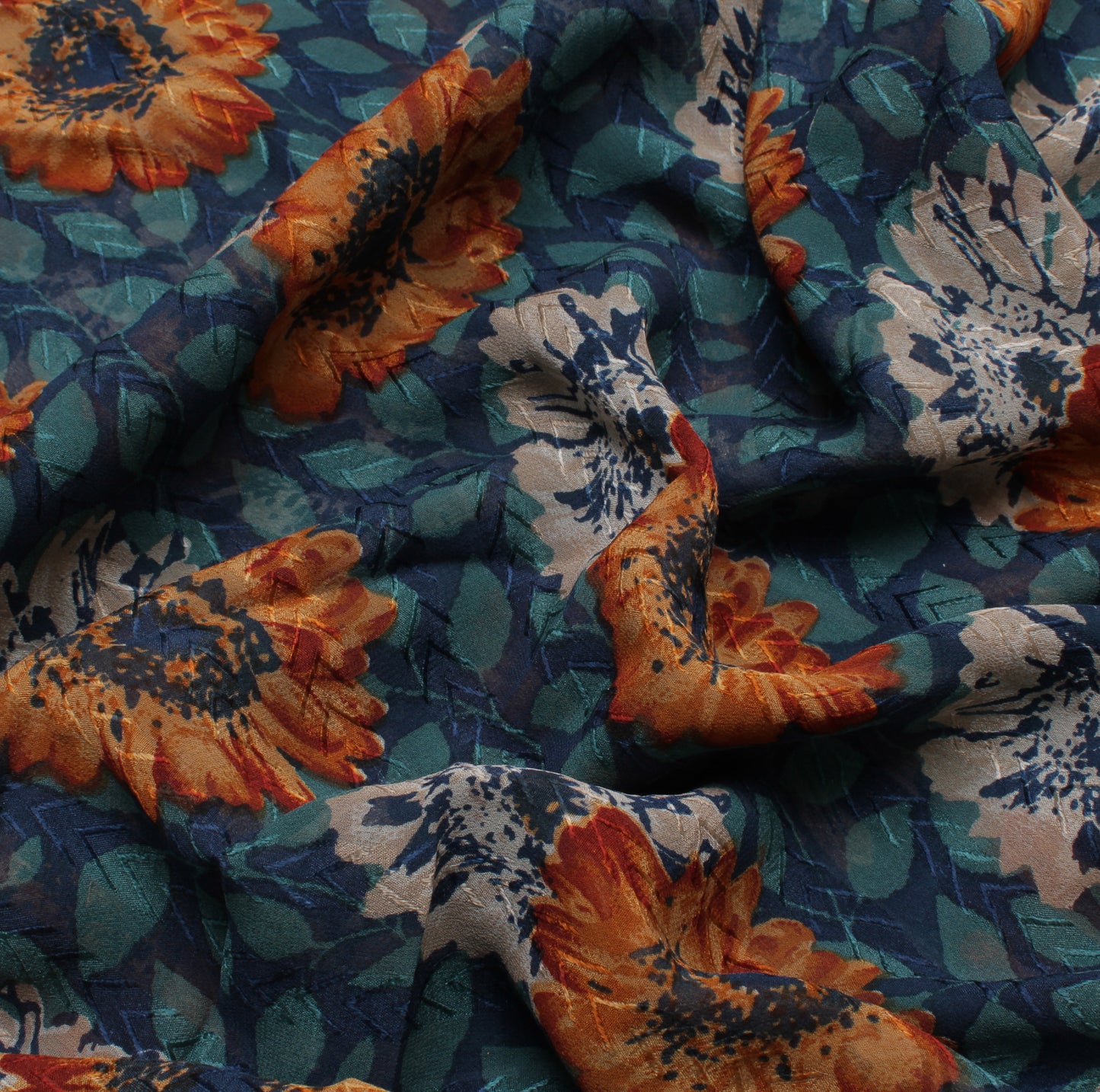 Sushila Vintage Blue Saree 100% Pure Georgette Silk Printed Floral Craft Fabric