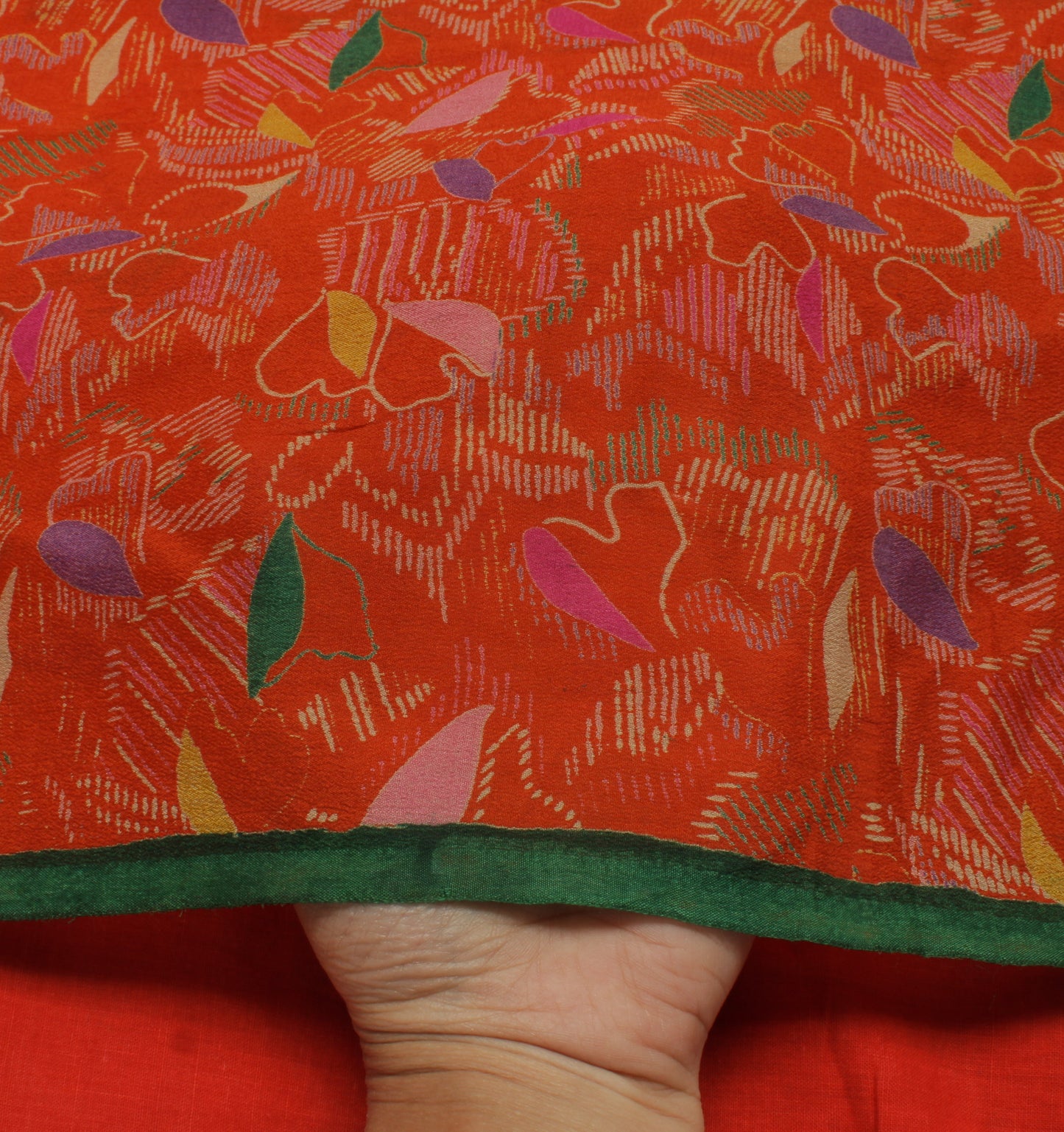 Sushila Vintage Orange Saree 100% Pure Georgette Silk Printed Craft Fabric