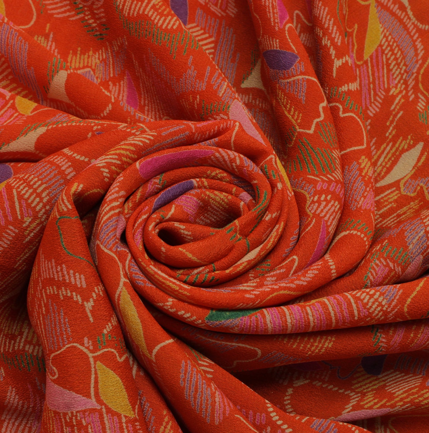 Sushila Vintage Orange Saree 100% Pure Georgette Silk Printed Craft Fabric