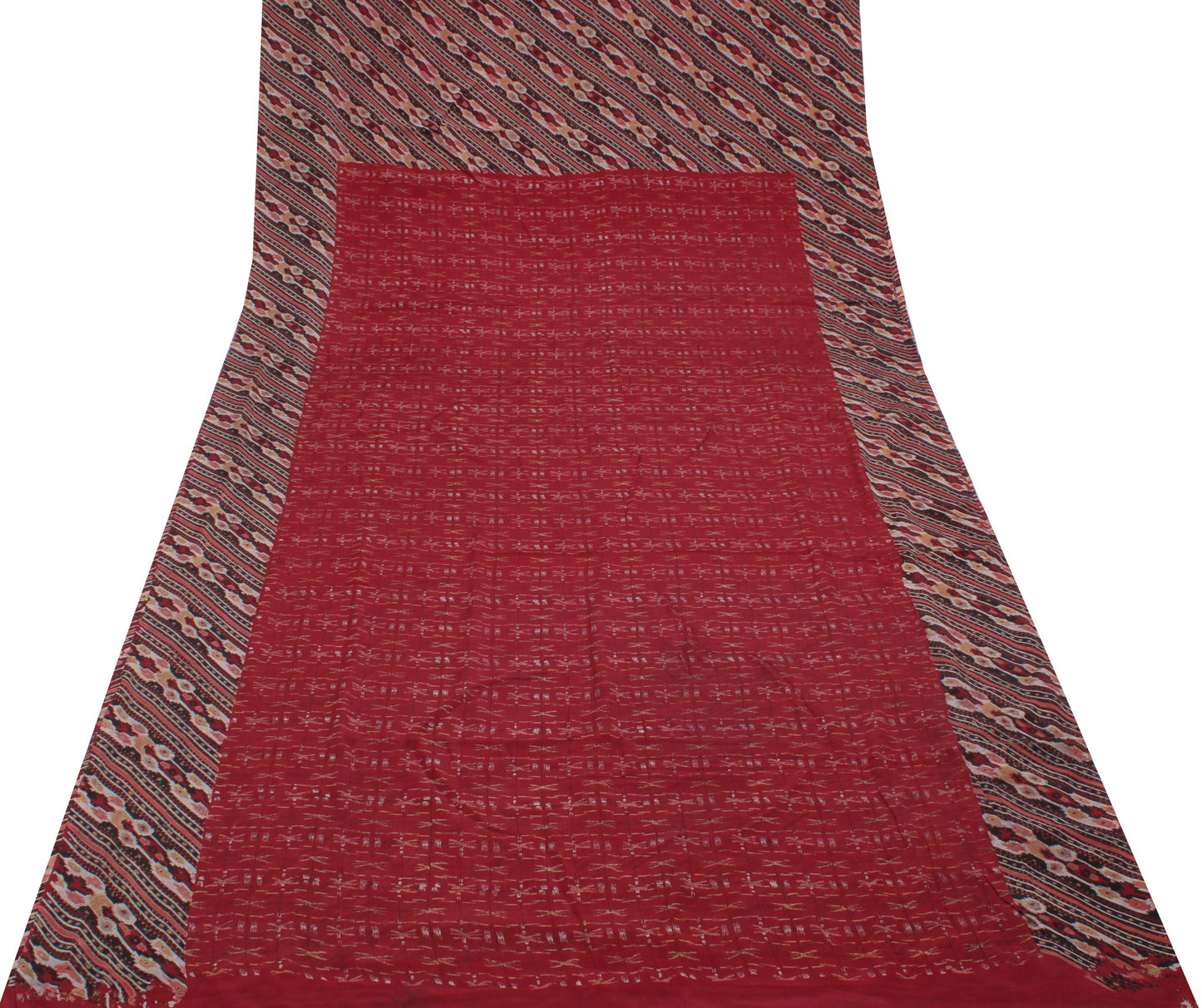 Sushila Vintage Red Indian Saree 100% Pure Georgette Silk Printed Craft Fabric