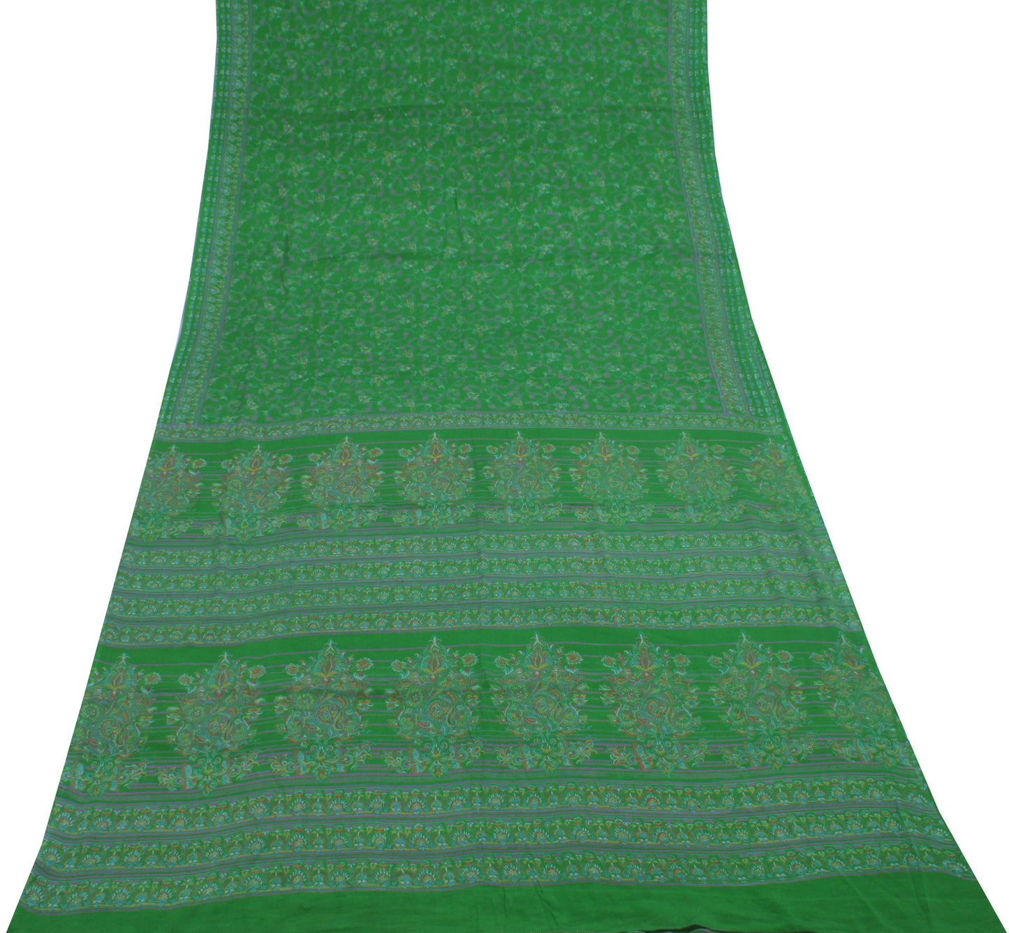 Sushila Vintage Green Saree 100% Pure Georgette Silk Printed Floral Craft Fabric